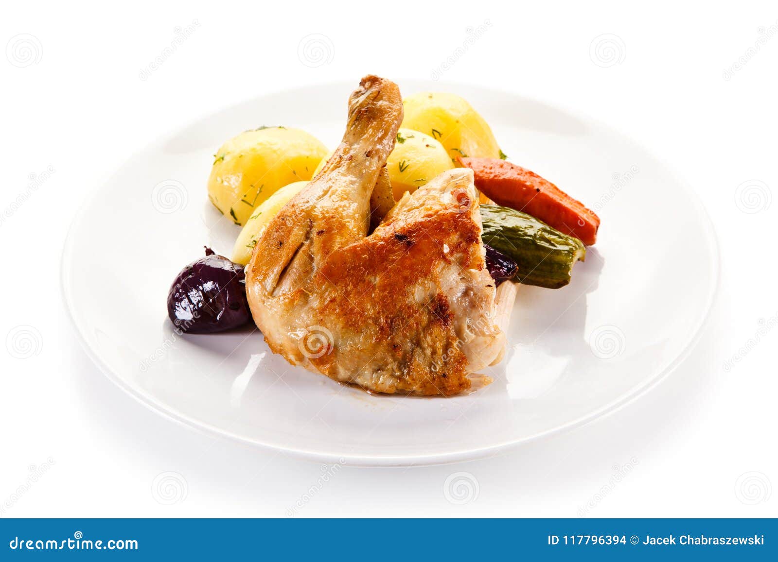 Roast Chicken Leg with Potatoes Stock Photo Image of grilled, parsley