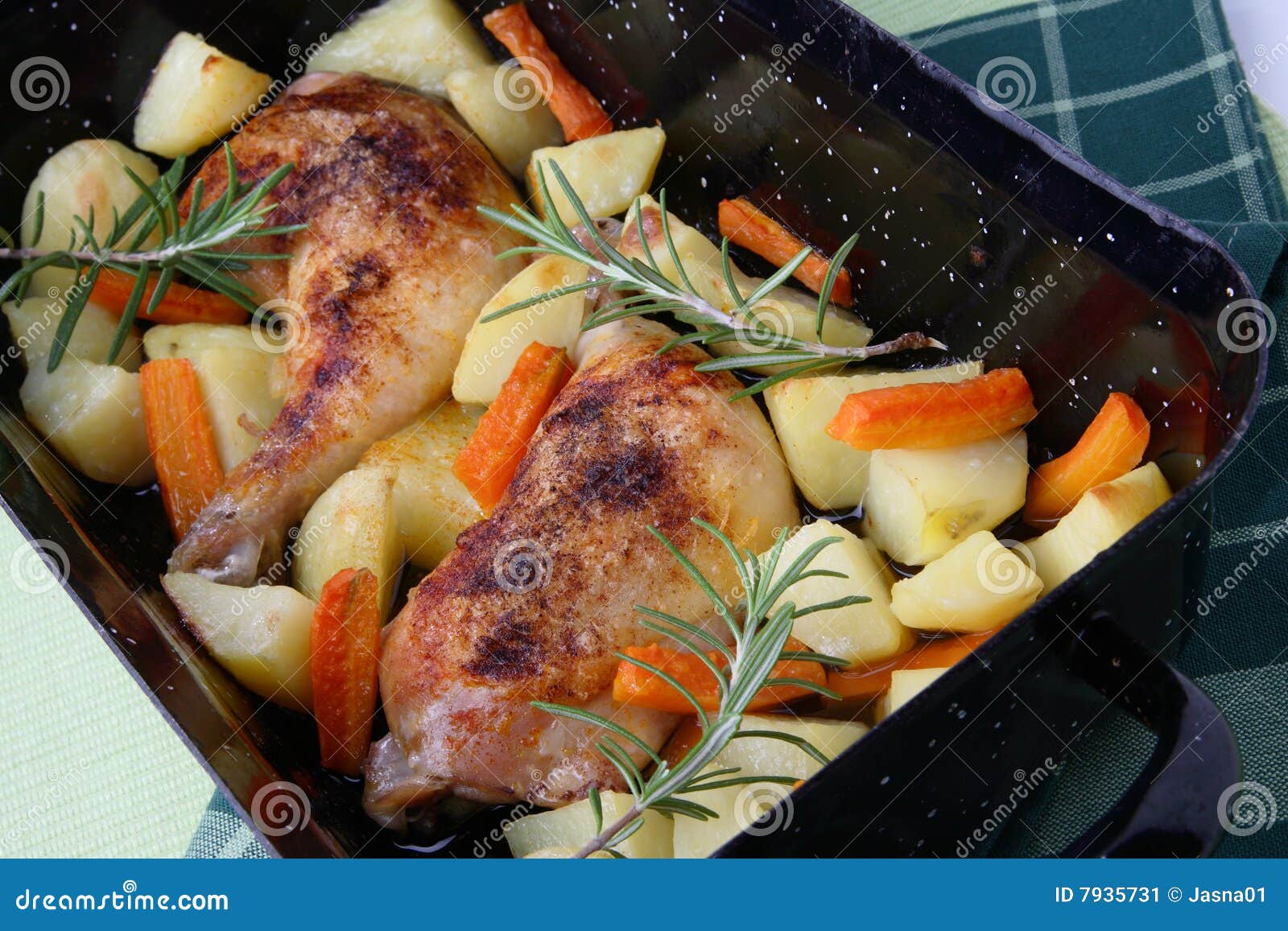 Roast Chicken Legs with Potatoes and Vegetable Stock Image - Image of