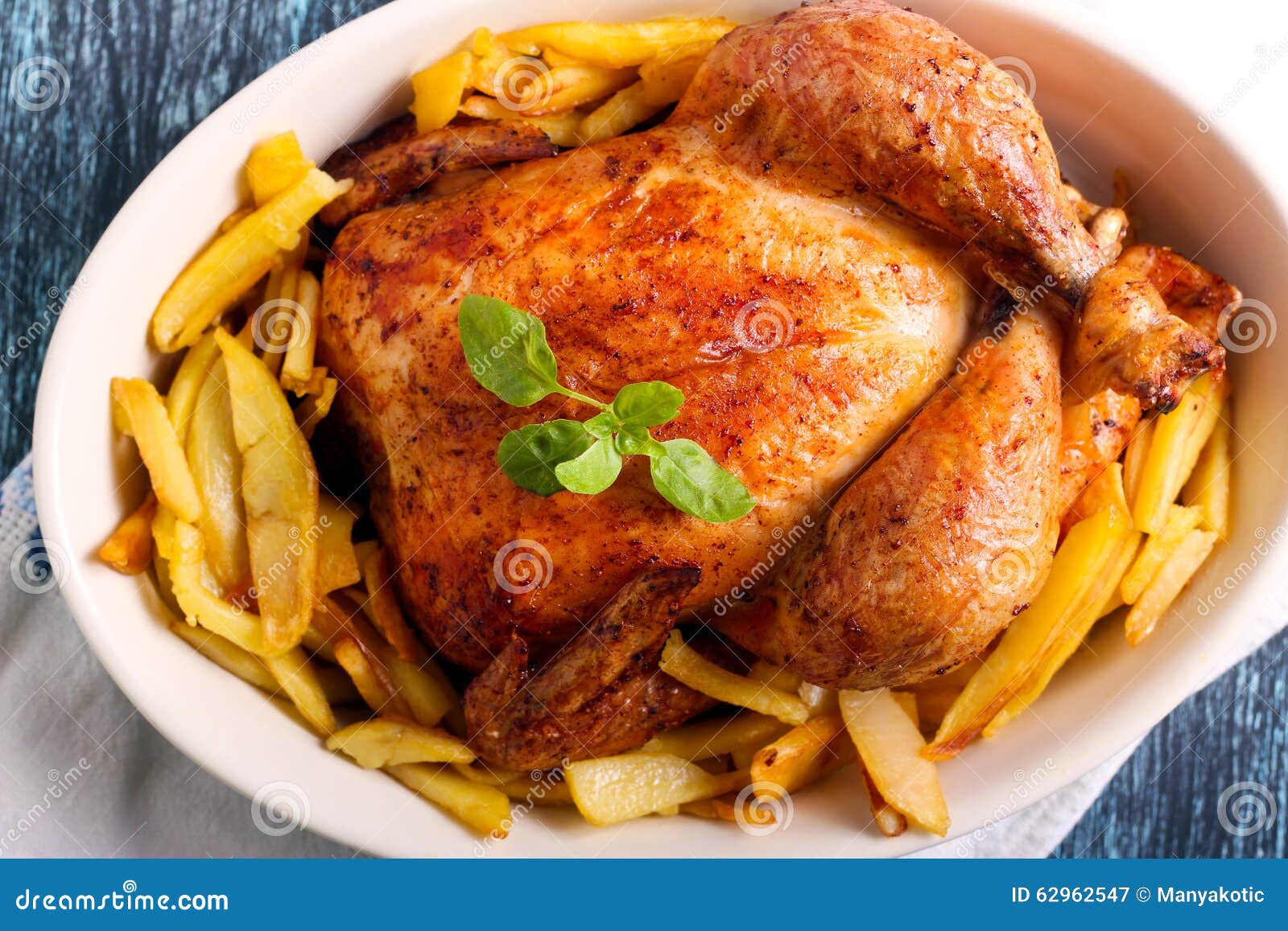 Roast Chicken and Potato Chips Stock Image Image of savory, brown