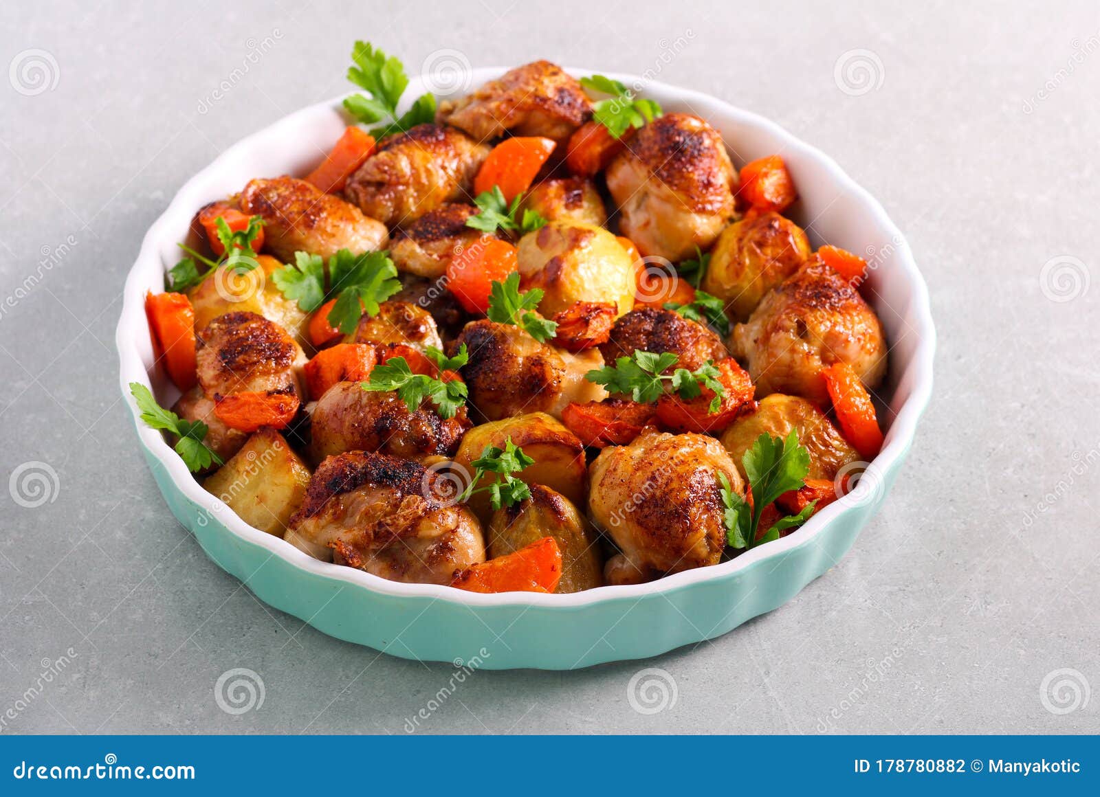 Roast Chicken with Potatoes and Carrots Stock Photo - Image of homemade
