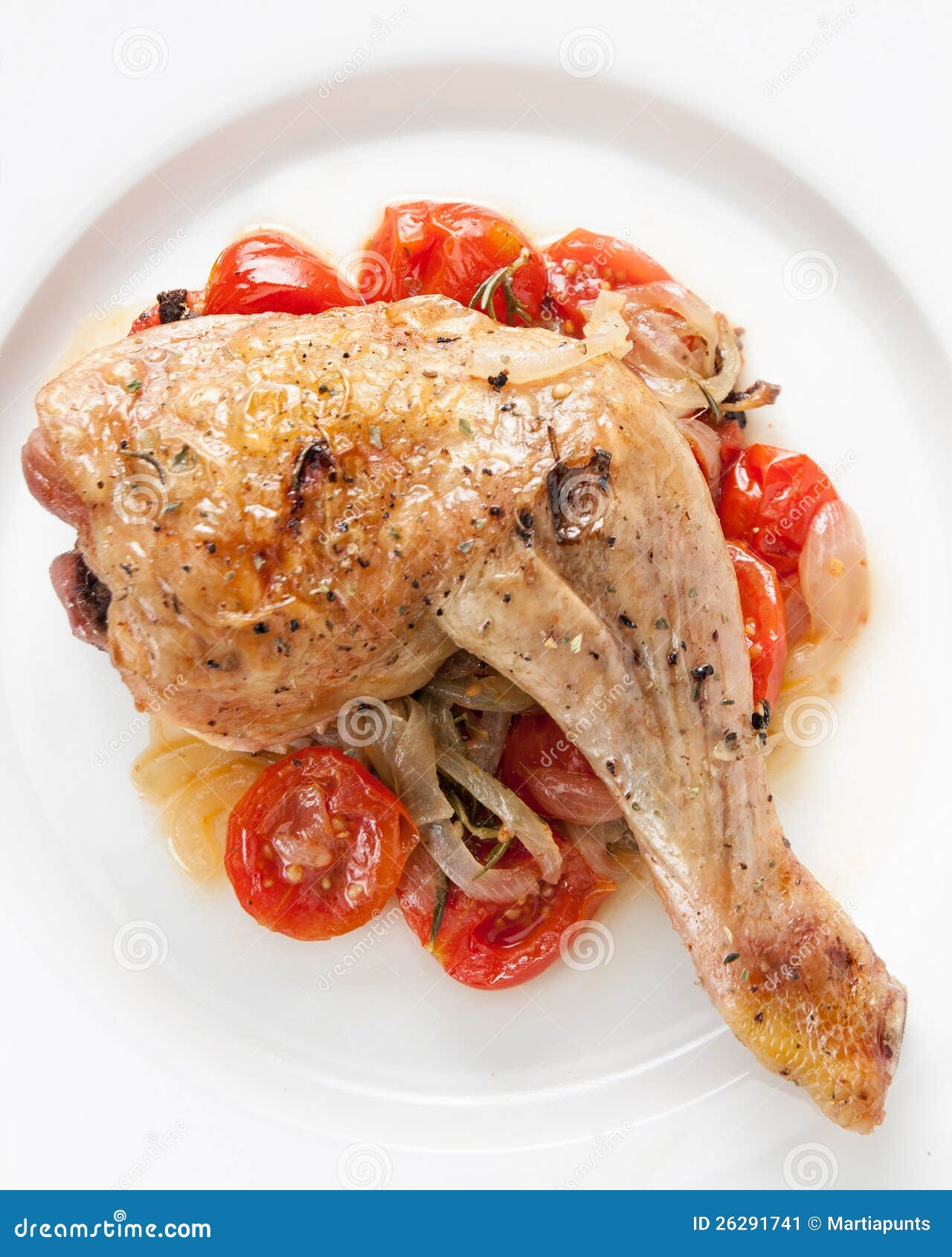 Roast Chicken with Tomatoes, Onions and Herbs Stock Image Image of
