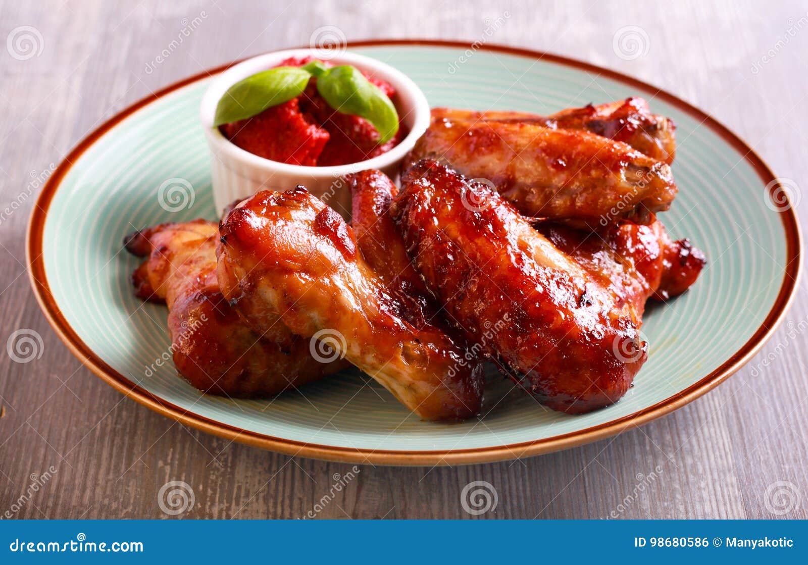 Roast Chicken Wings and Tomato Sauce Stock Photo Image of fried, grilled 98680586