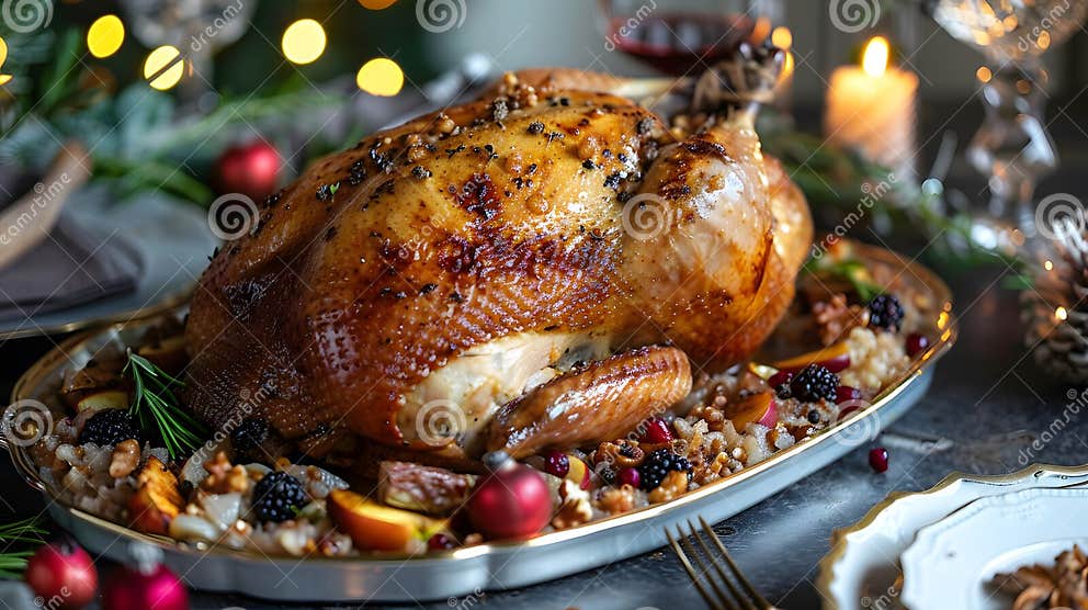 Roast Duck with Apple and Chestnut Stuffing Stock Illustration