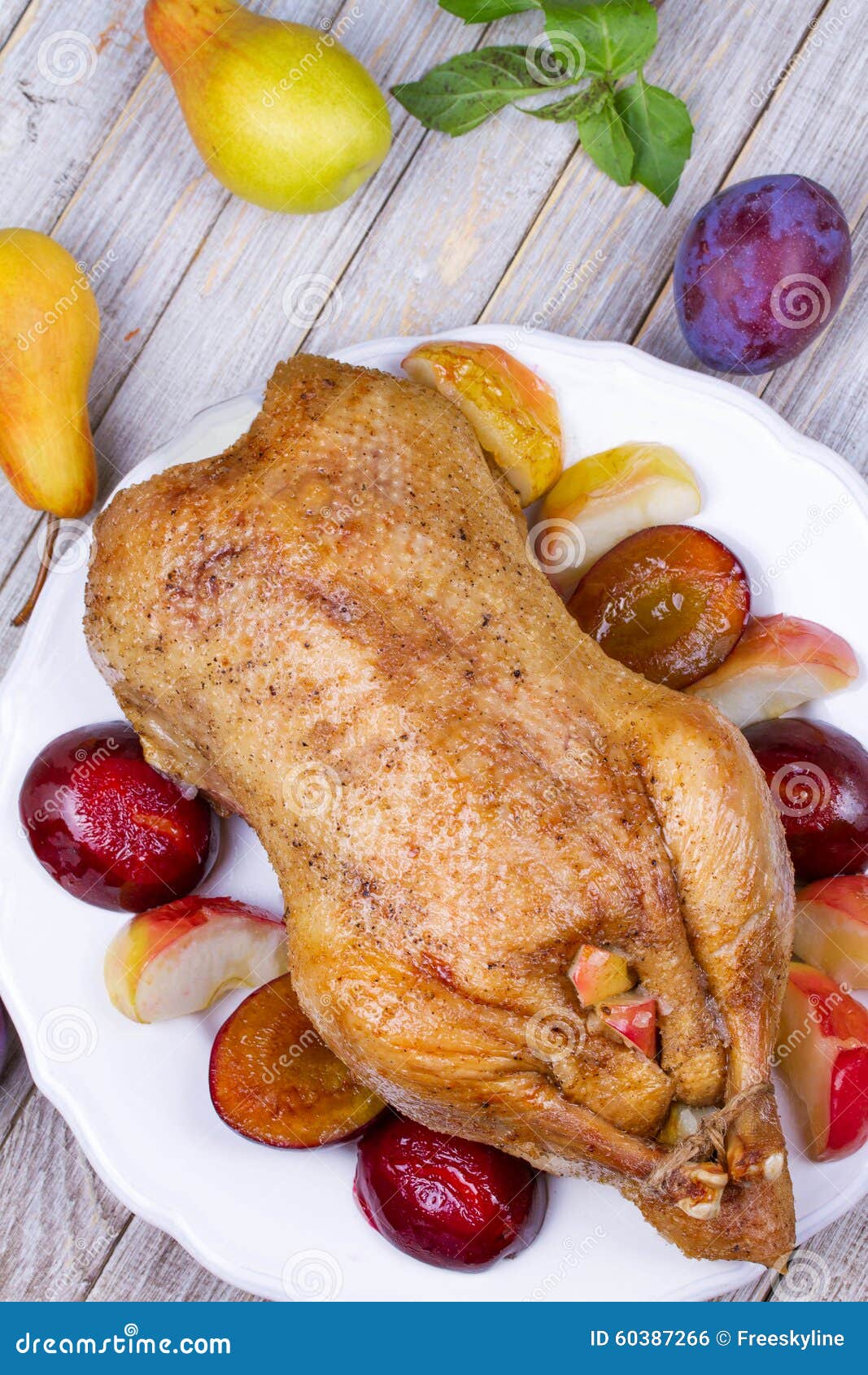 Roast Duck with Plums and Apples. Stock Photo - Image of cook, dish