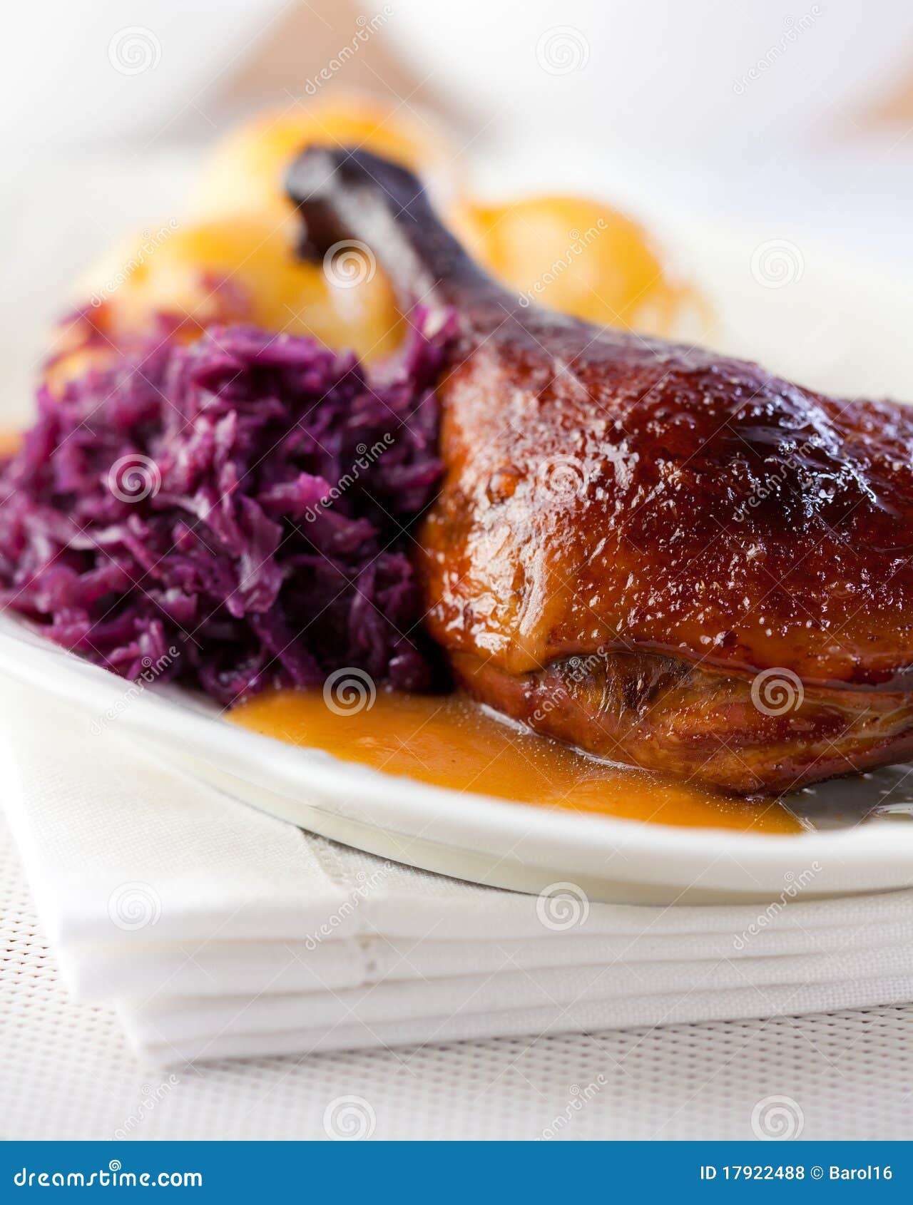 Roast Duck with Red Cabbage.German Cuisine Stock Photo Image of