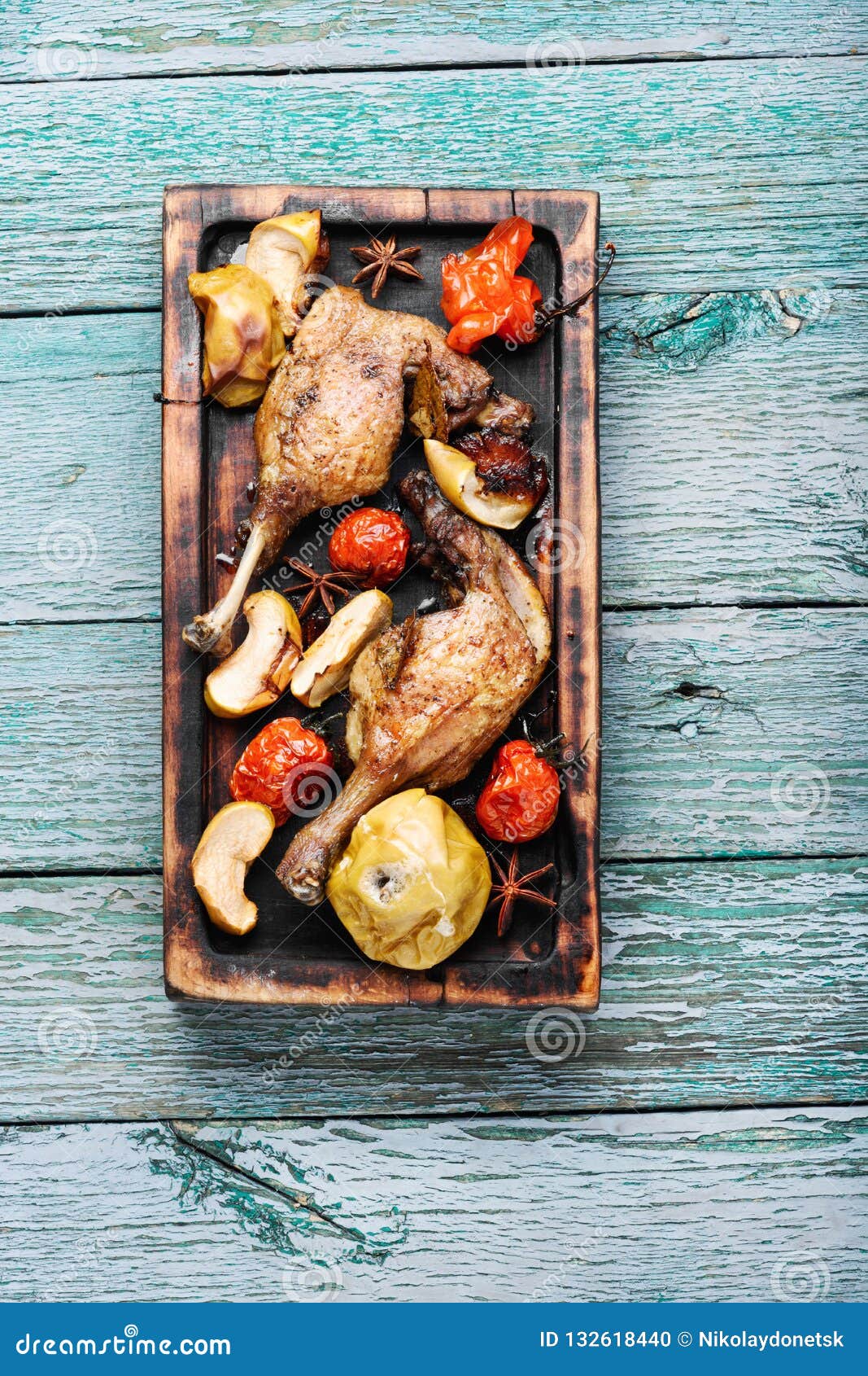 Roast duck with vegetable stock photo. Image of menu - 132618440