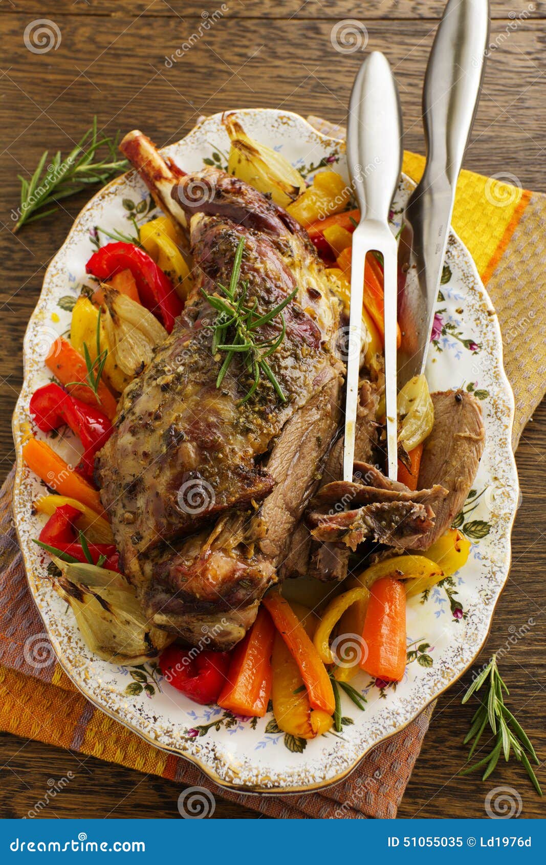 Roast Leg of Lamb with Rosemary and Garlic Stock Image - Image of ...