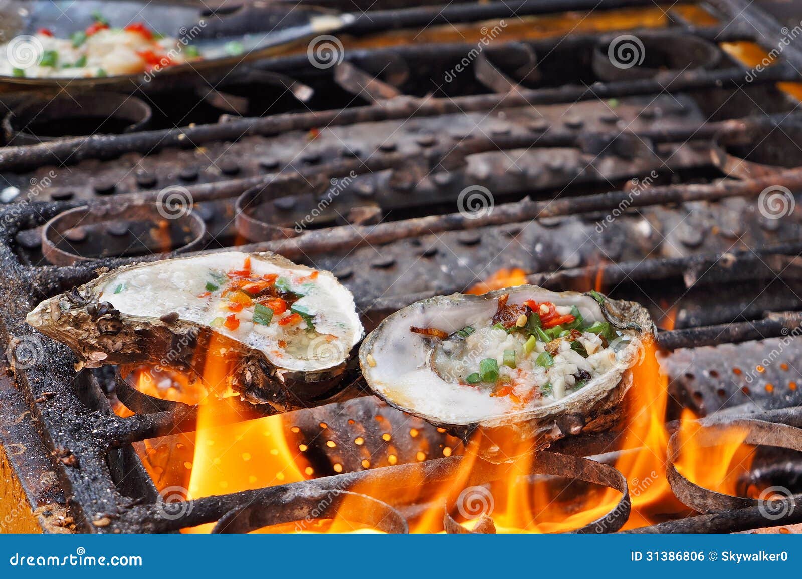 Roast oyster stock photo. Image of oyster, eating, fork 31386806