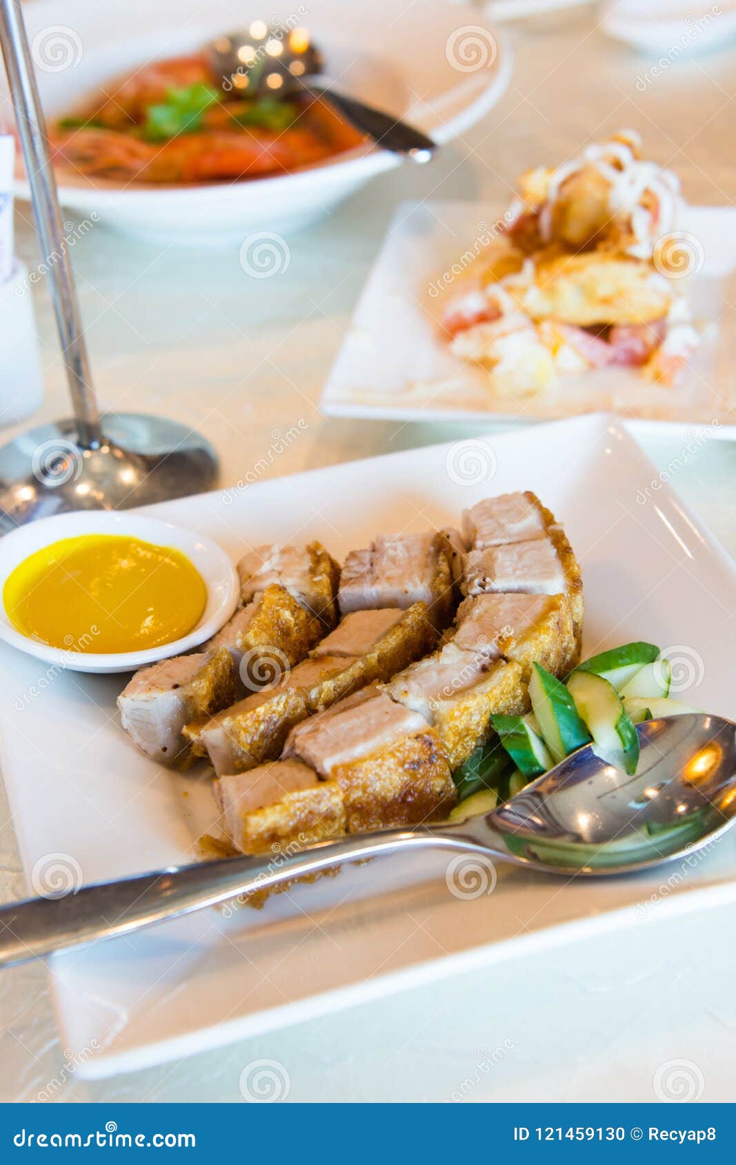 Roast Pork Belly with Mustard Sauce Stock Photo Image of board, deep