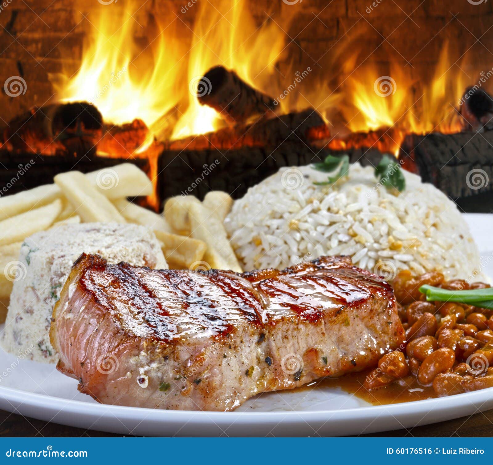 Roast Pork Loin with Coarse Rice Stock Photo - Image of gourmet