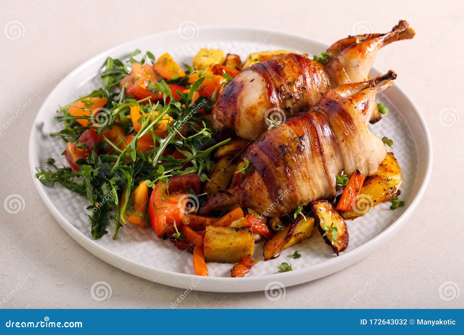 Roast Quail and Salad Served Stock Photo Image of grill, spicy 172643032