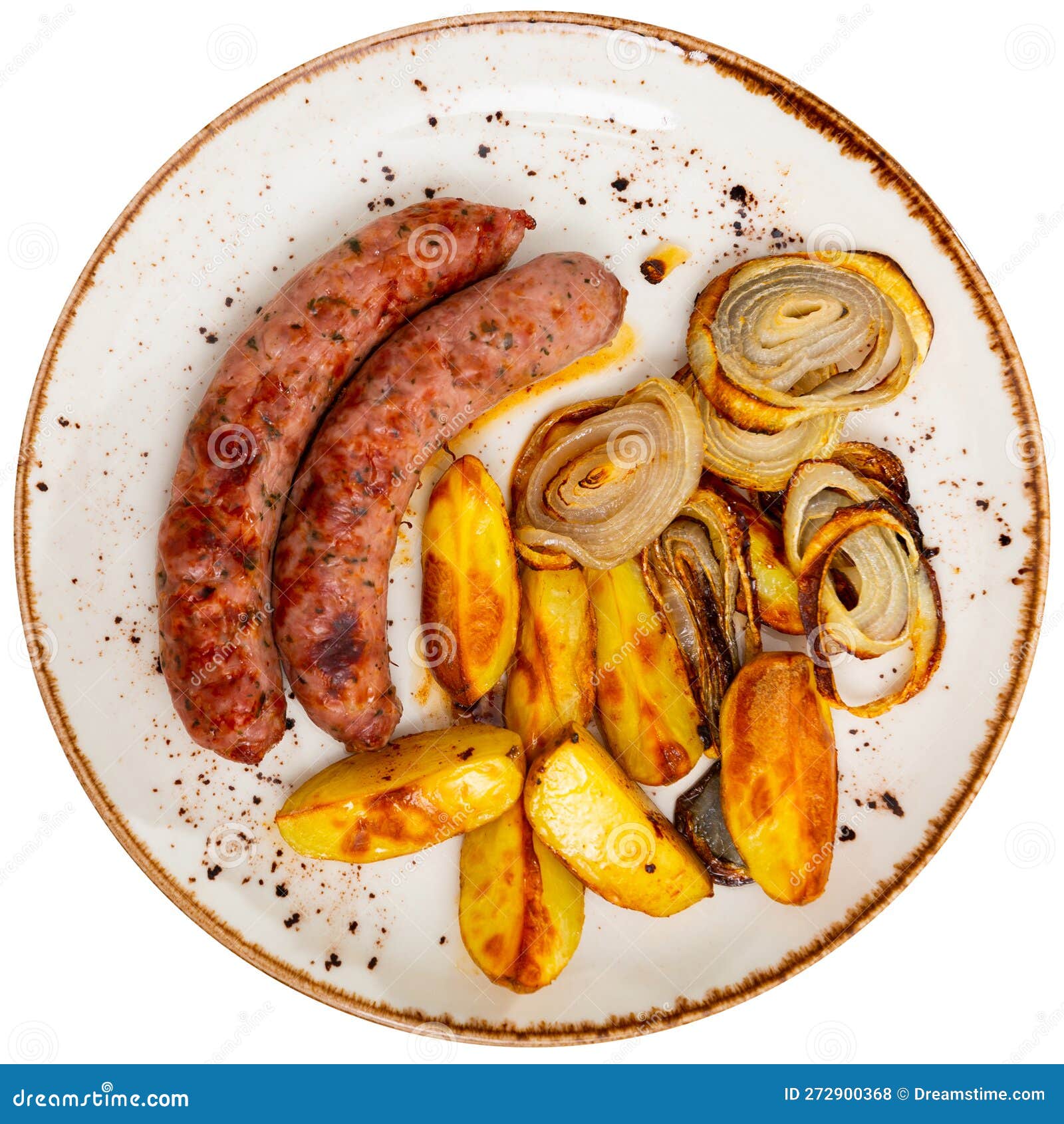Roast Sausages with Potatoes Stock Photo - Image of serving, slice