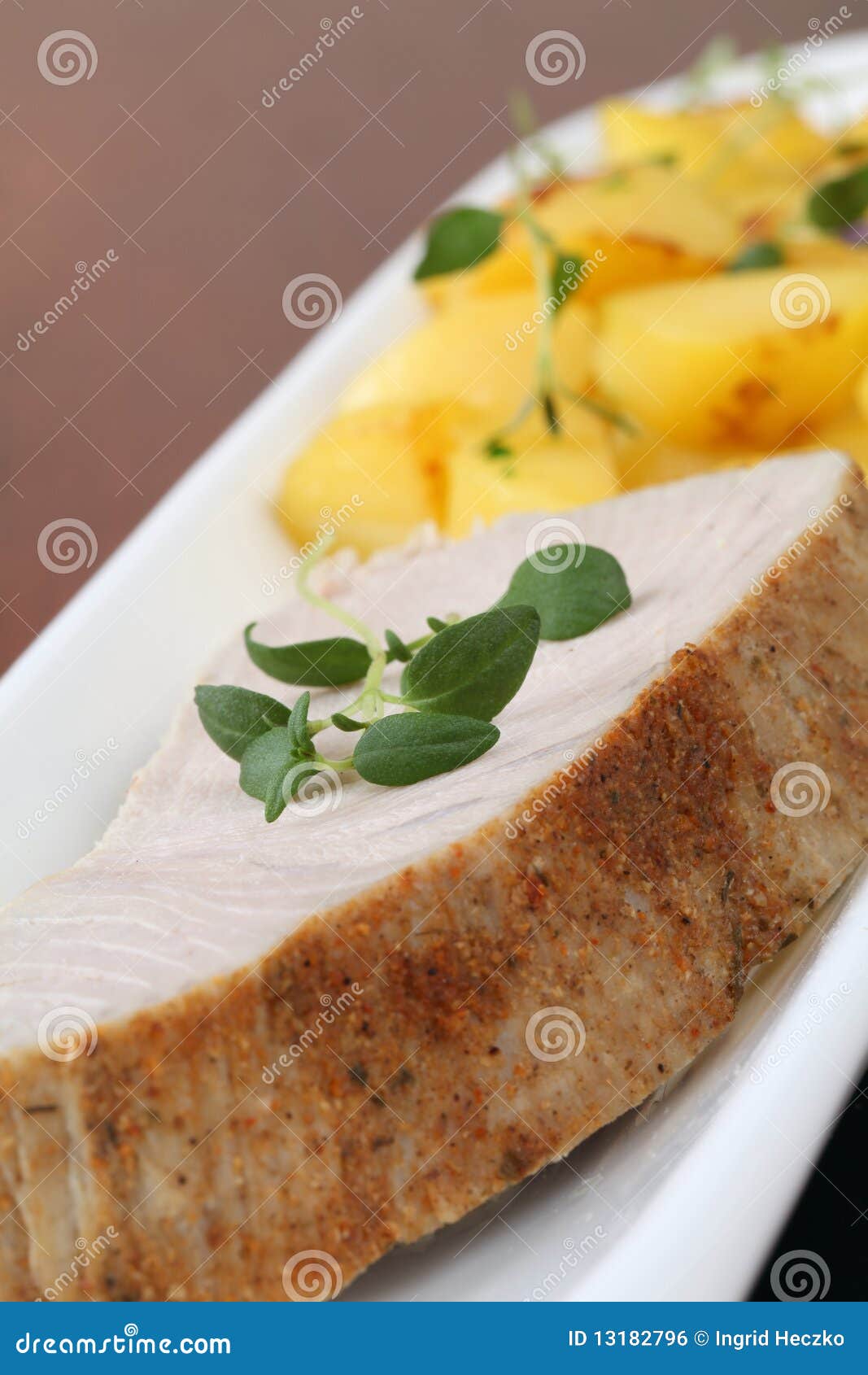 Roast Tuna Steak and Potatoes Stock Photo Image of diet, dinner 13182796