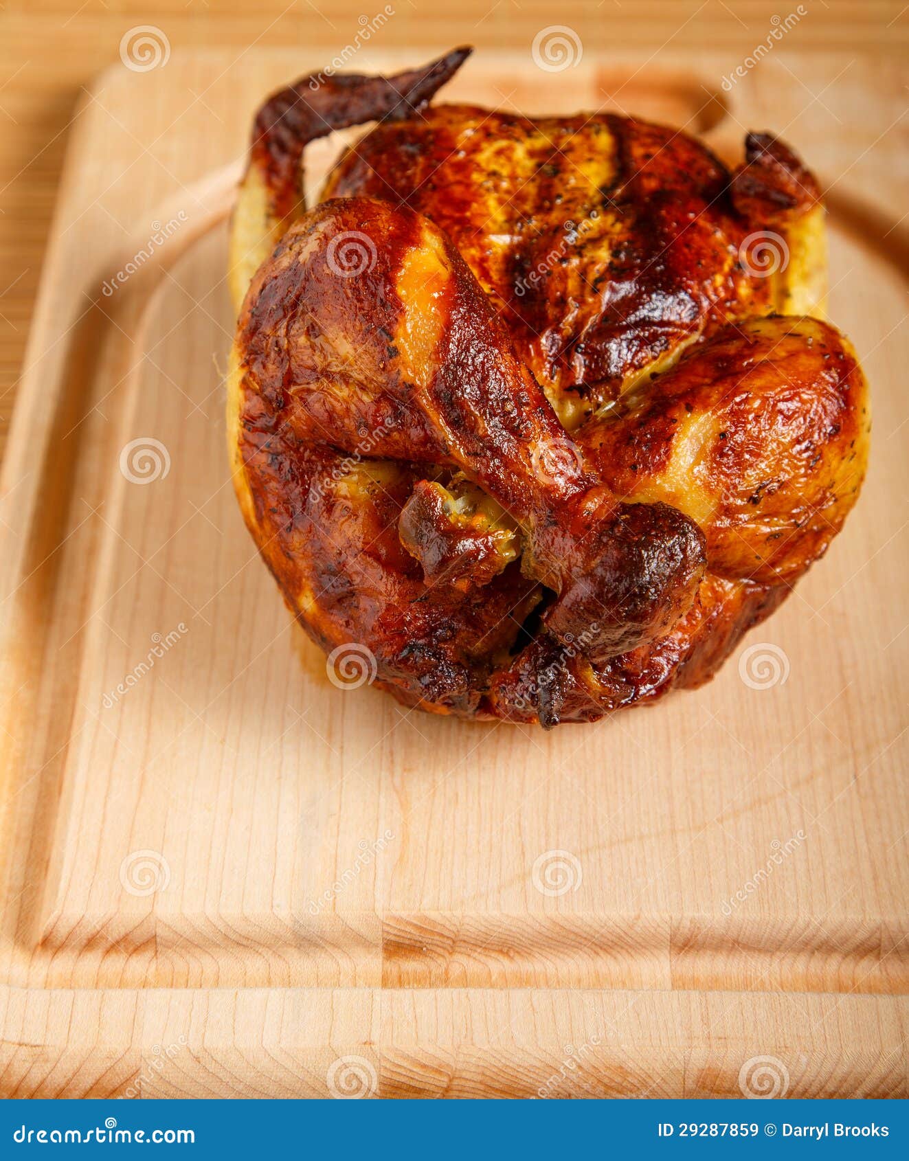 Roast Whole Chicken on Wood Cutting Board Stock Image Image of skin