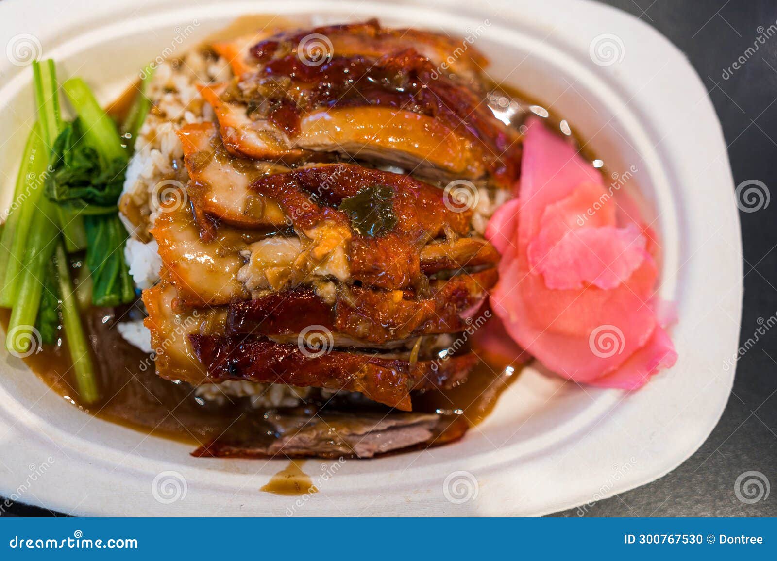 Roasted Bbq Duck with Gravy Sauce on Top of Rice Stock Photo Image of