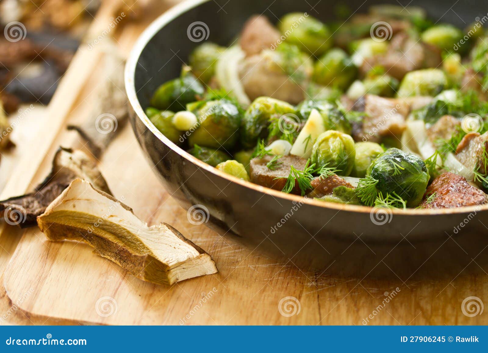 Roasted Brussels Sprouts and Mushrooms Stock Image Image of herbs