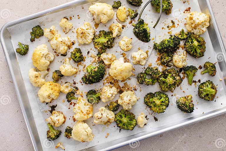 Roasted Cauliflower and Broccoli on a Sheet Pan, Healthy Vegetable Side ...