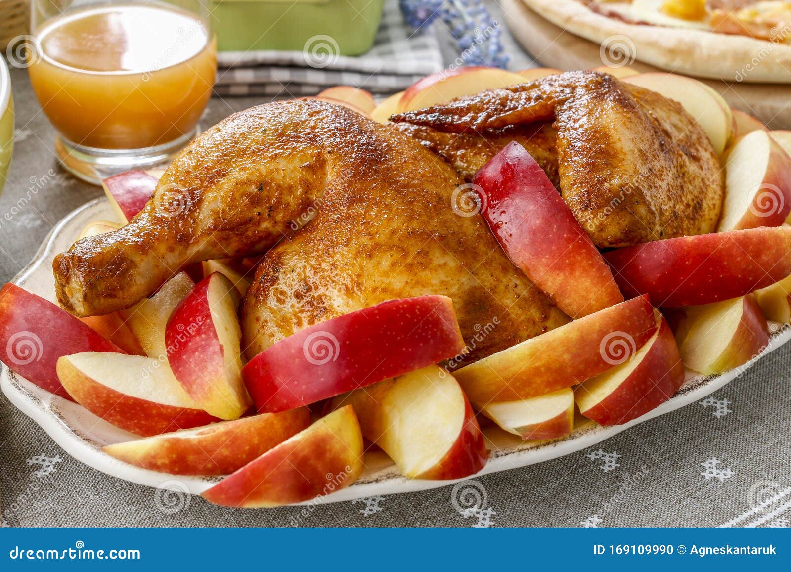 Roasted Chicken with Apples Stock Photo Image of celebrate, herb