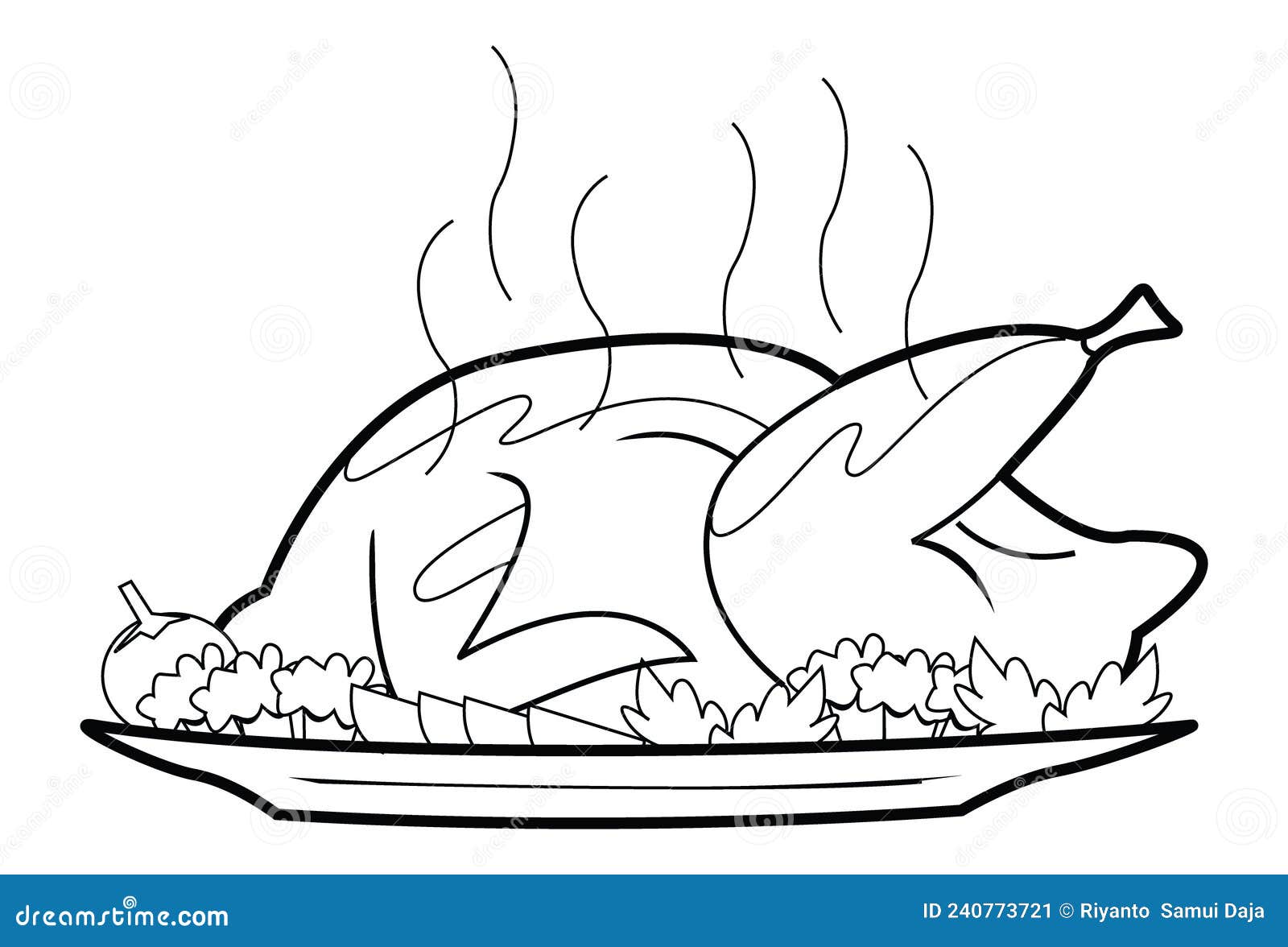 Roasted Chicken Black and White Illustration Design Stock Vector