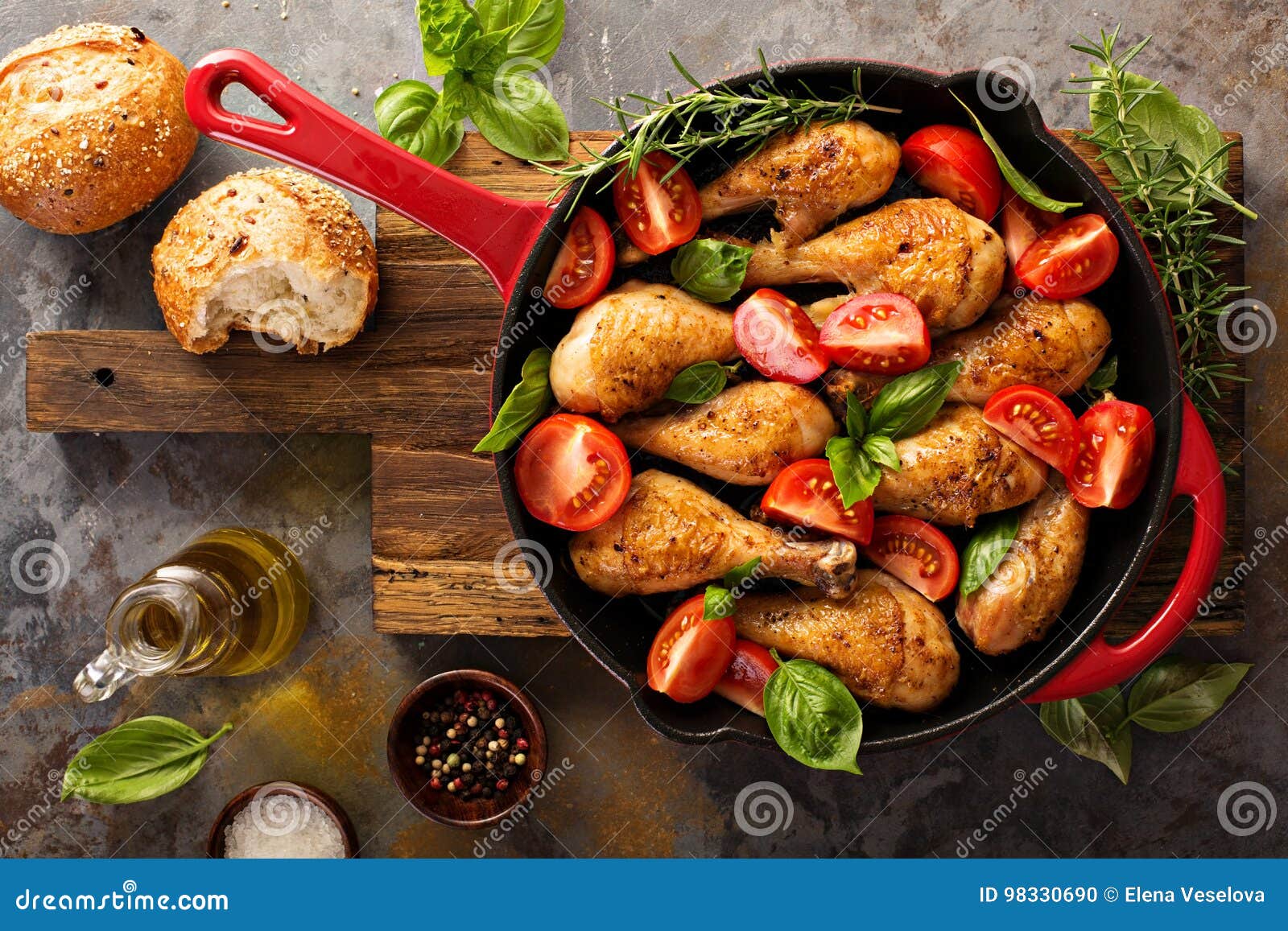 Roasted Chicken Drumsticks in a Cast Iron Pan Stock Photo Image of