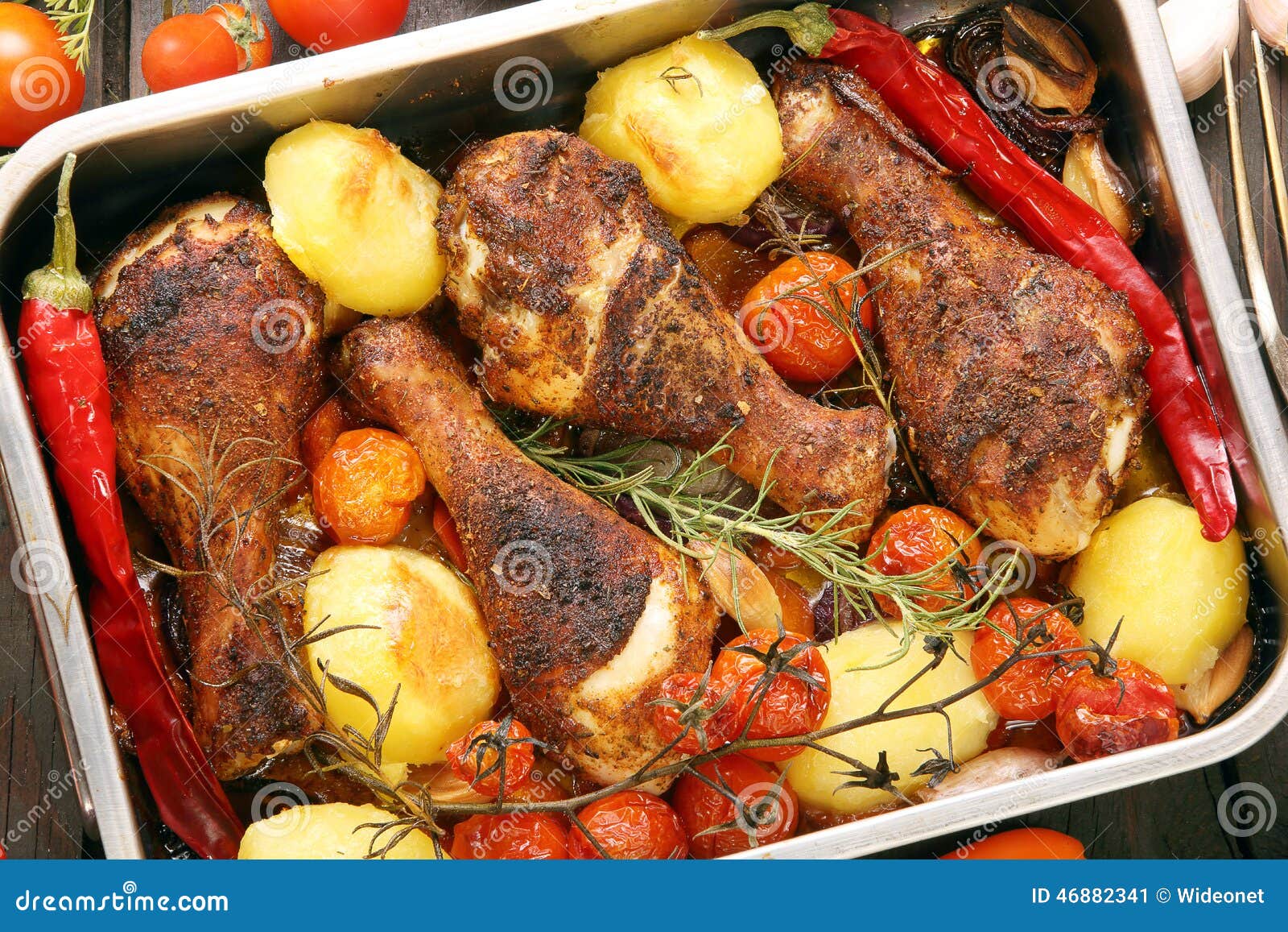 Roasted Chicken Drumsticks with Vegetables in a Pan Stock Image Image