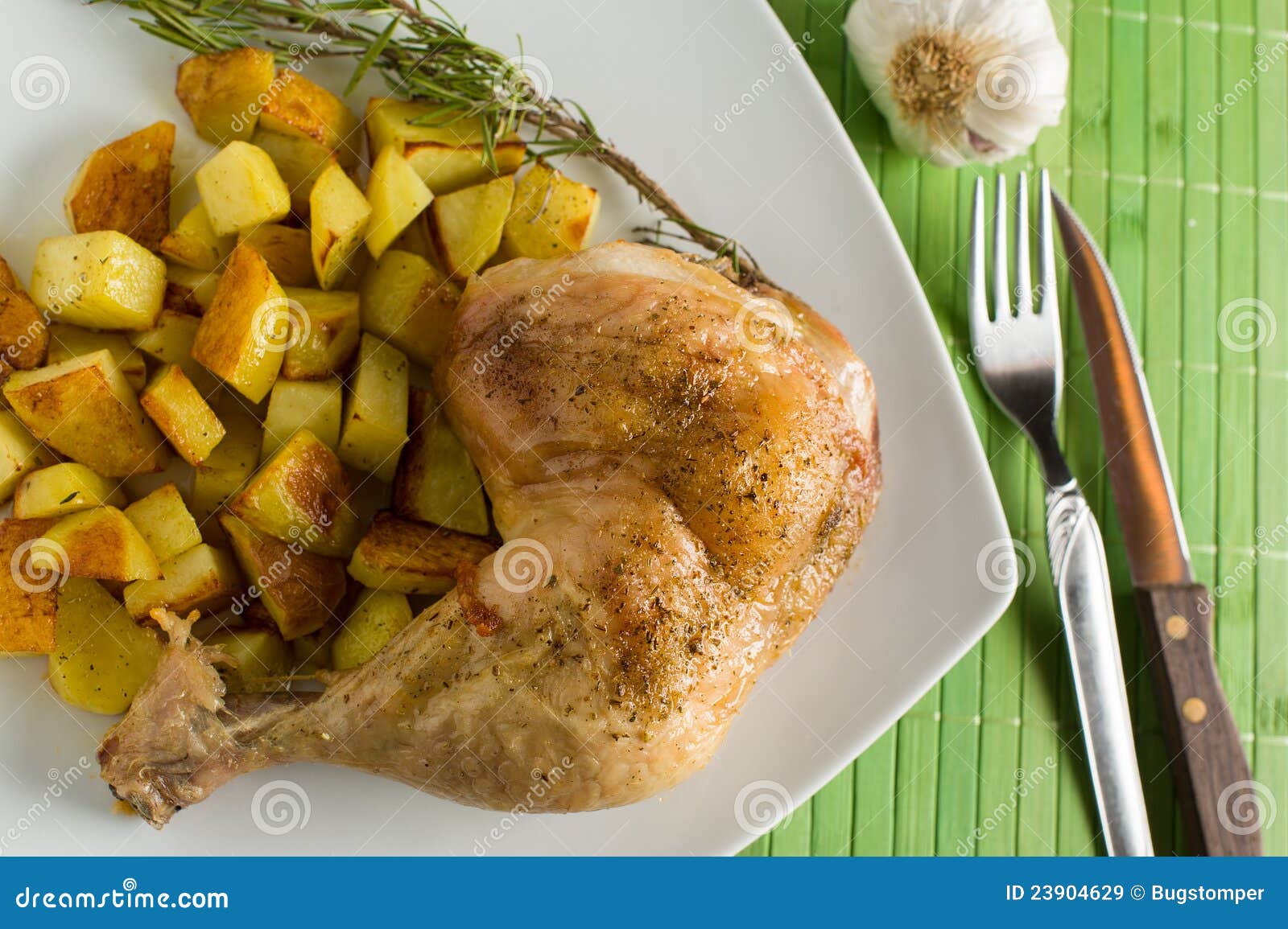 Roasted Chicken Leg and Potatoes Stock Image Image of culinary, plate