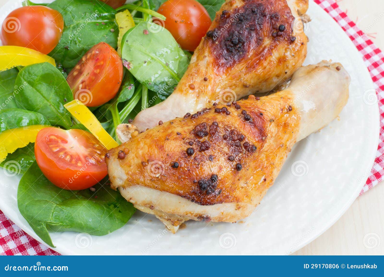 Roasted Chicken Legs with Fresh Vegetables Salad Stock Photo Image of