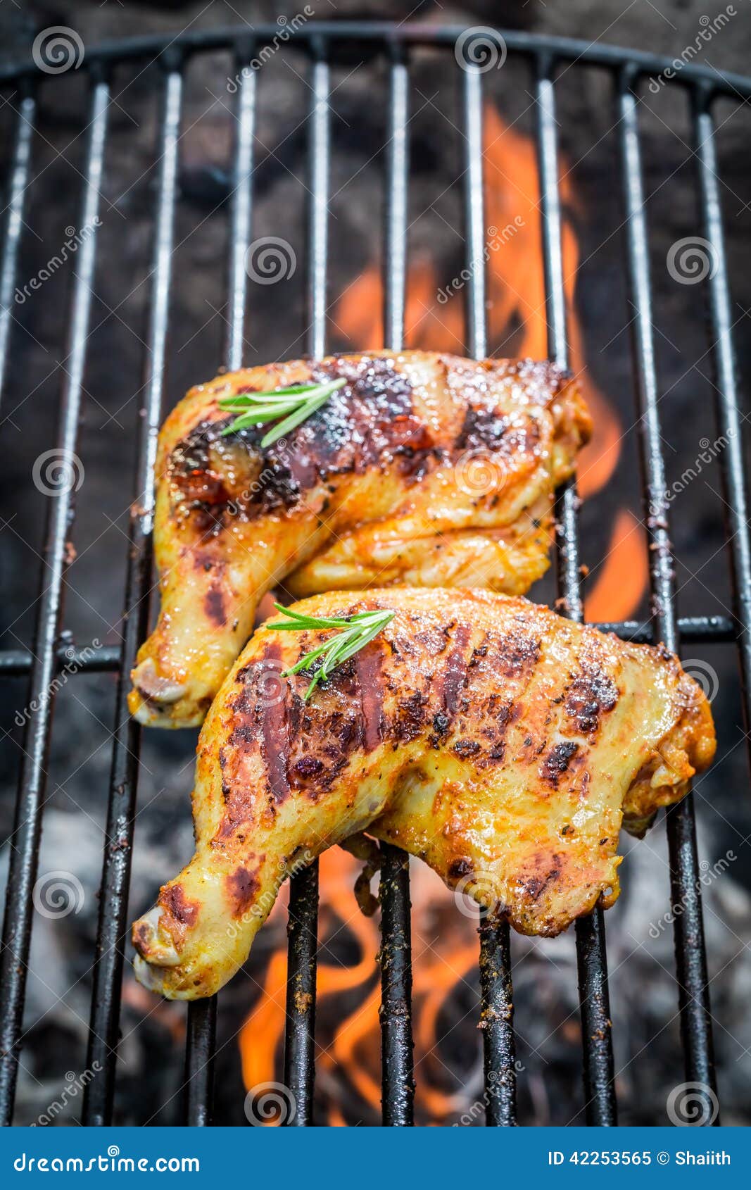 Roasted Chicken Legs on the Old Grill Stock Image Image of bonfire