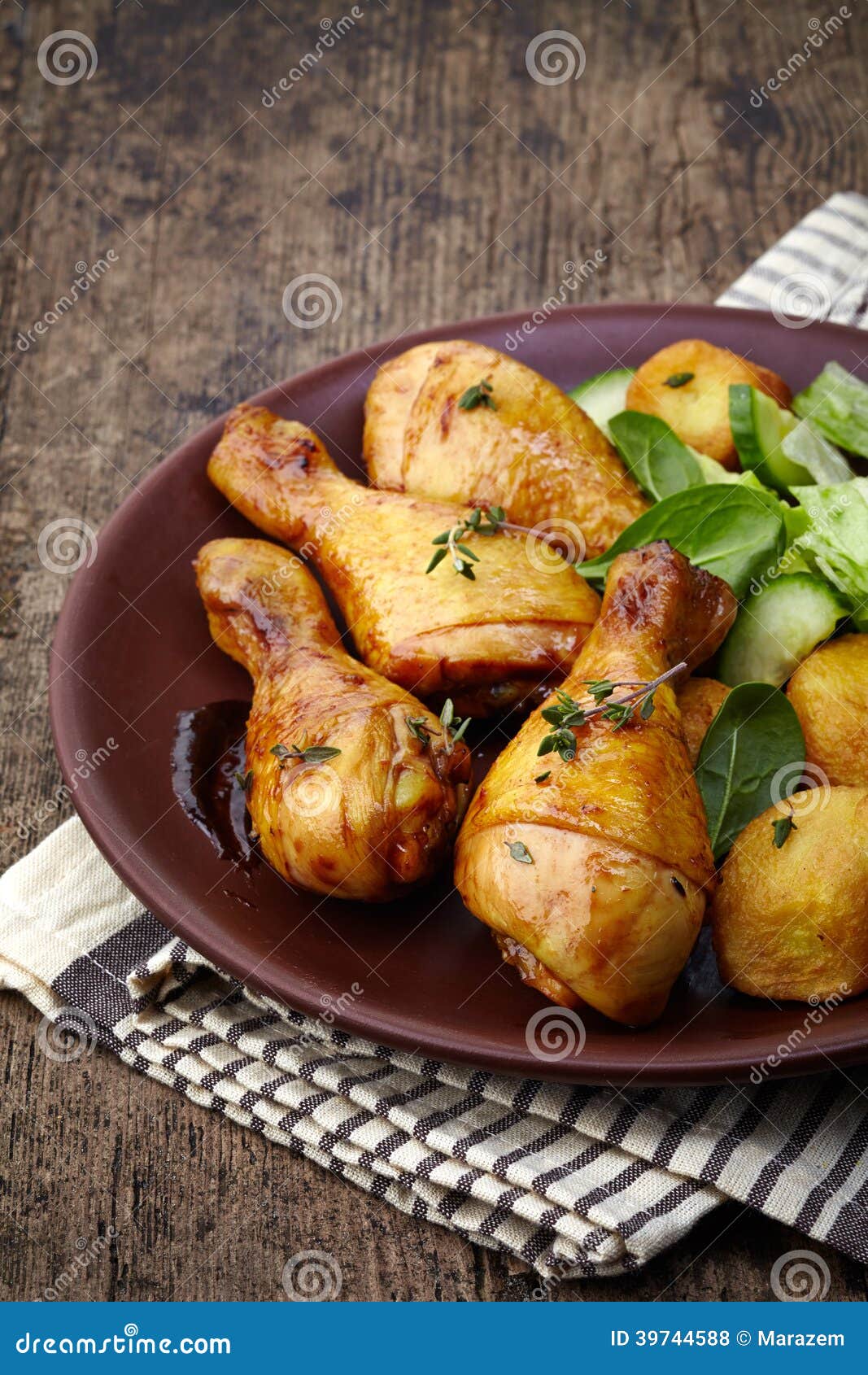 Roasted Chicken Legs and Potatoes Stock Photo Image of brown, curry