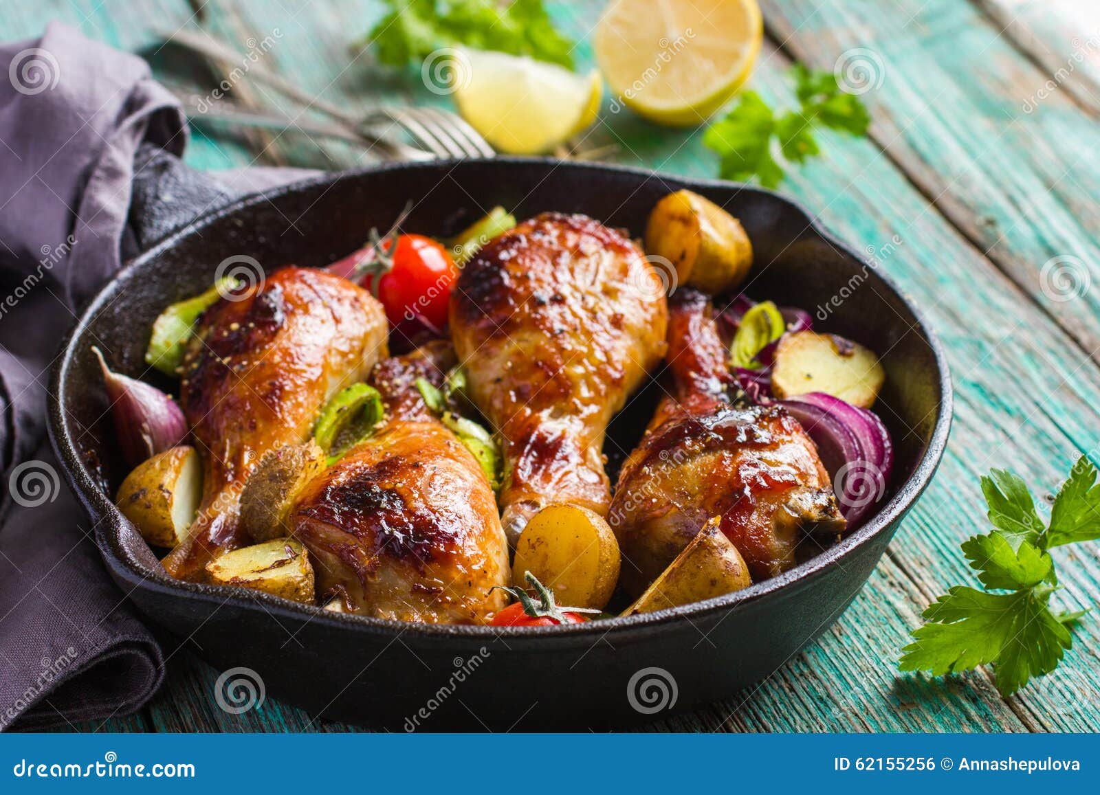 Roasted Chicken Legs with Vegetables Stock Photo Image of black