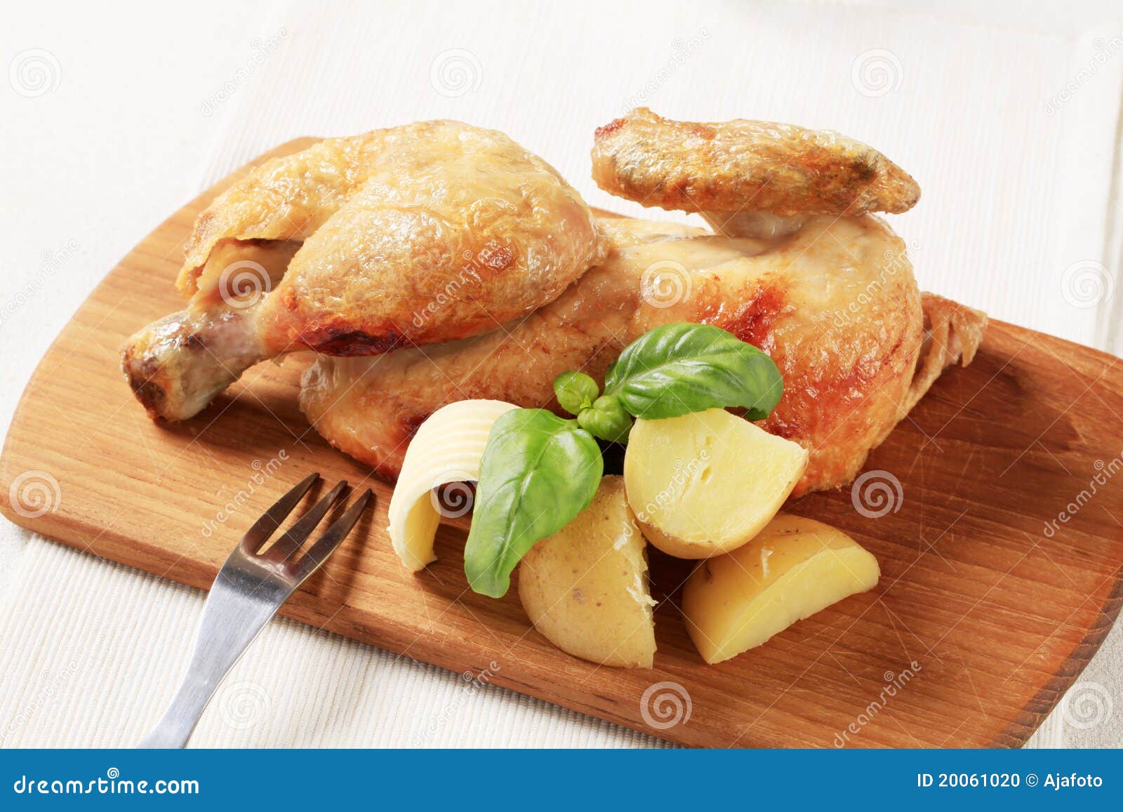 Roasted Chicken and New Potatoes Stock Photo Image of closeup, board