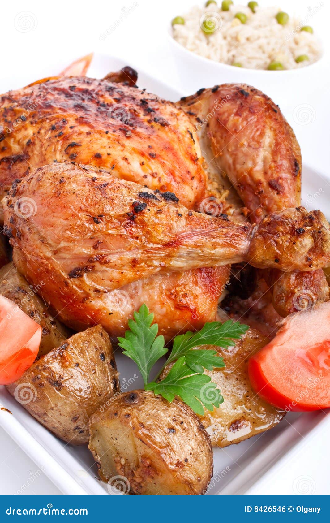 Roasted Chicken with Potatoes Stock Photo - Image of dish, meal: 8426546