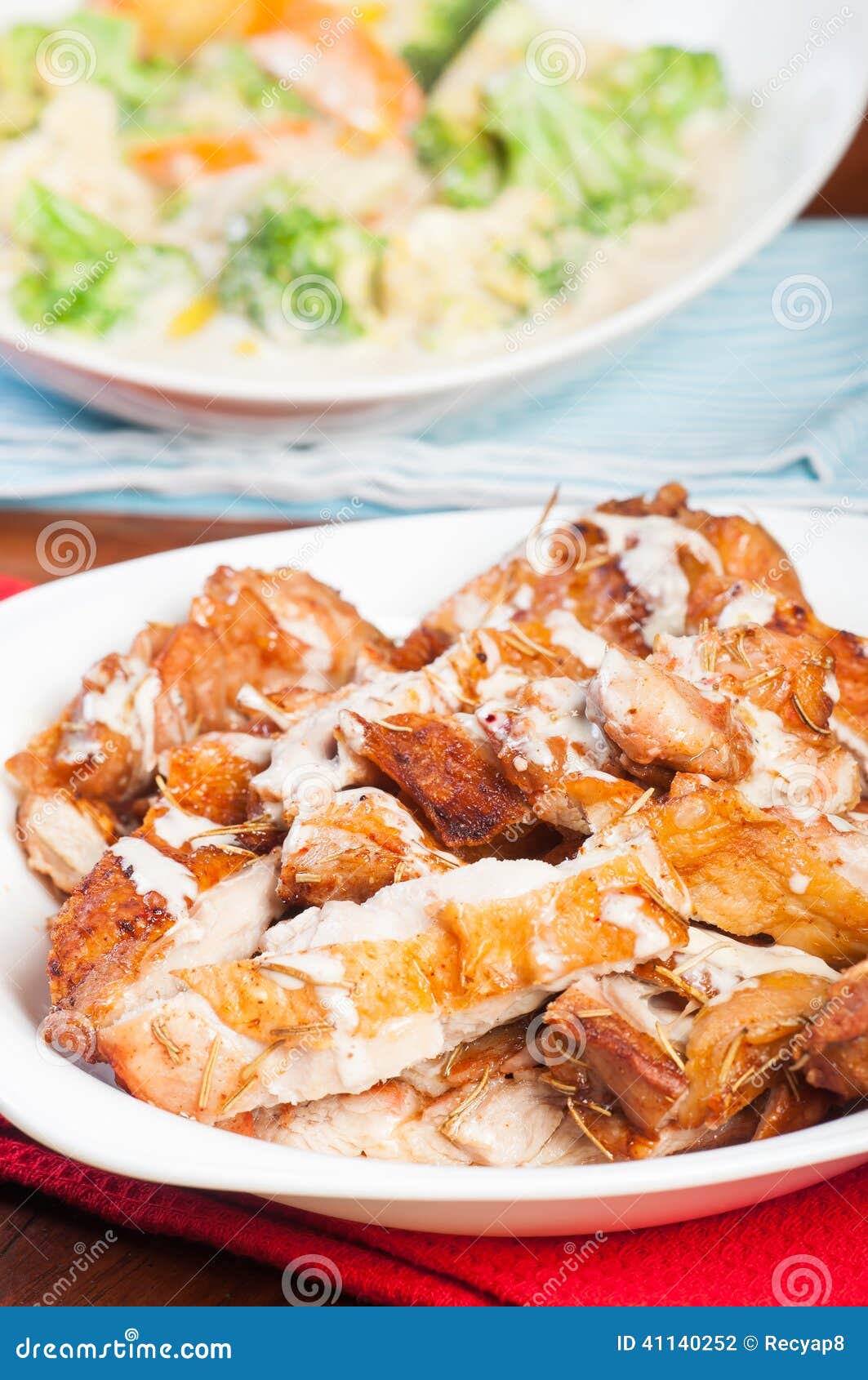 Roasted Chicken with Truffle Cream Sauce Stock Photo - Image of herbs ...