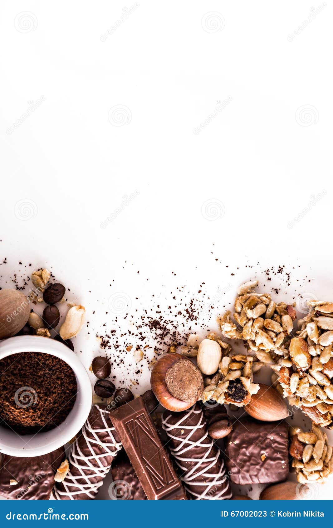 Roasted Coffee Beans, Chocolate, Candy, Nuts, Cup and the Place for