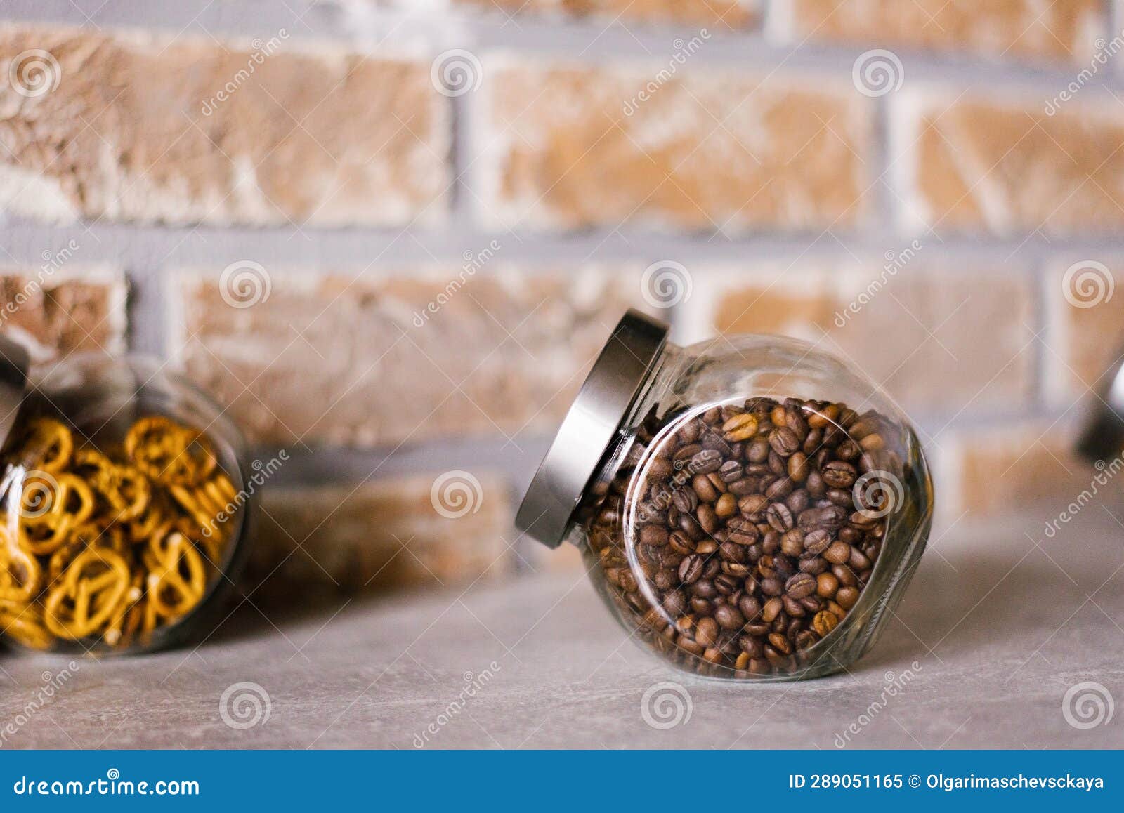 Roasted Coffee Beans in a Glass Jar in the Kitchen Stock Image Image