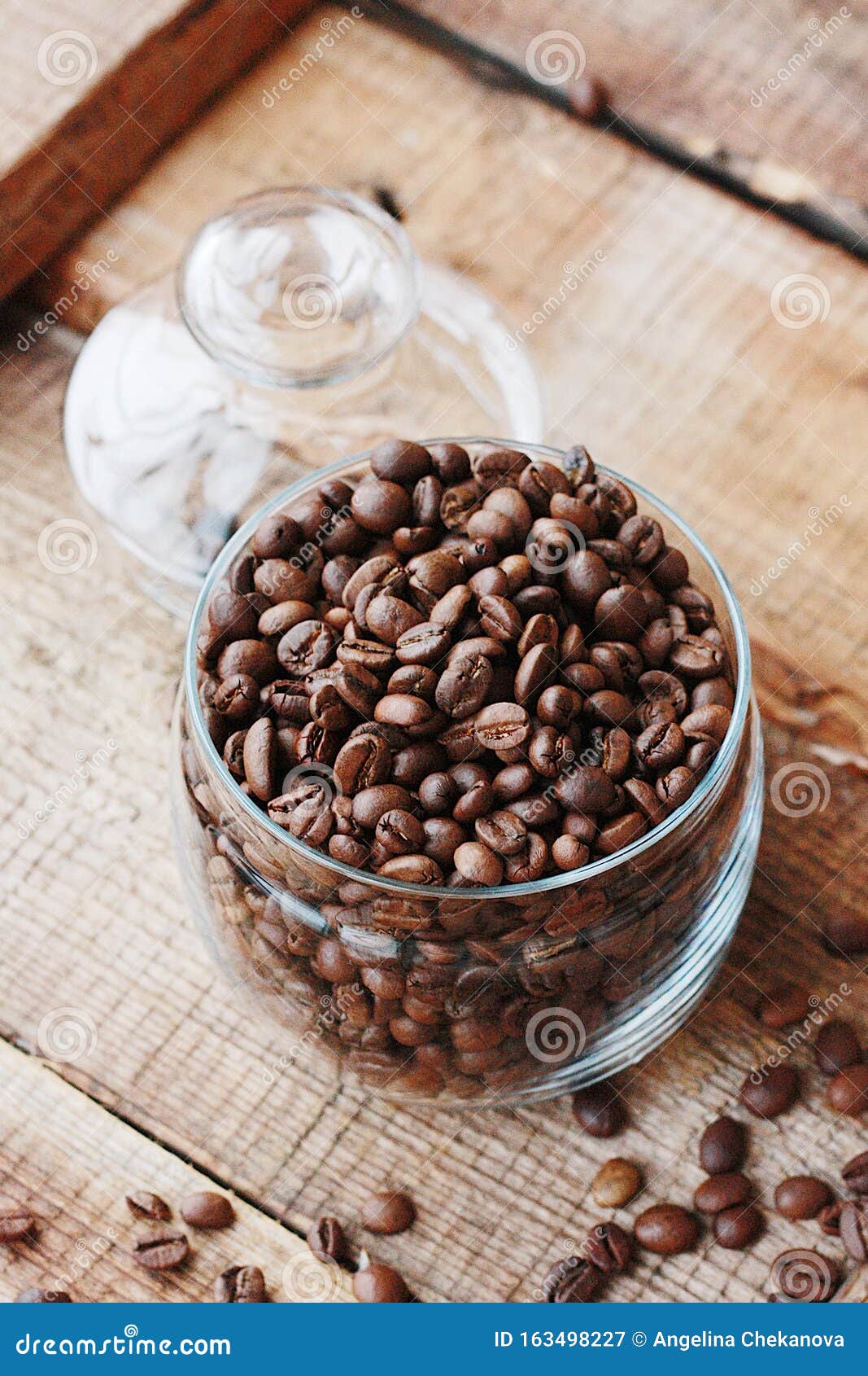 Roasted Coffee Beans in a Glass Jar Stock Image Image of wood, milk