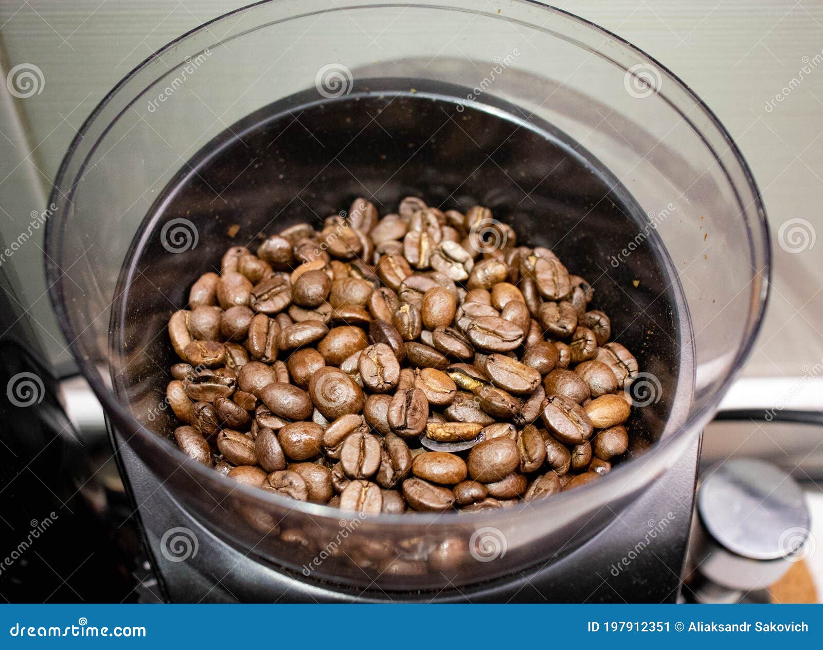 Roasted Coffee Beans in a Millstone Coffee Grinder Stock Image Image