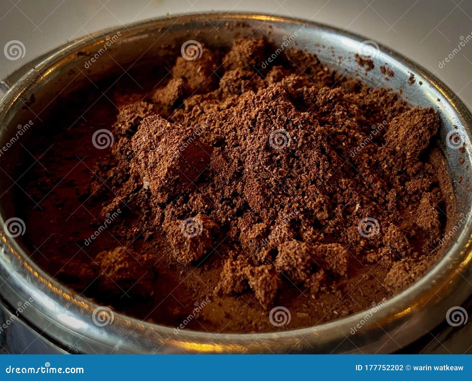 Roasted Coffee Powder in Espresso Coffee Filter. Stock Photo Image of