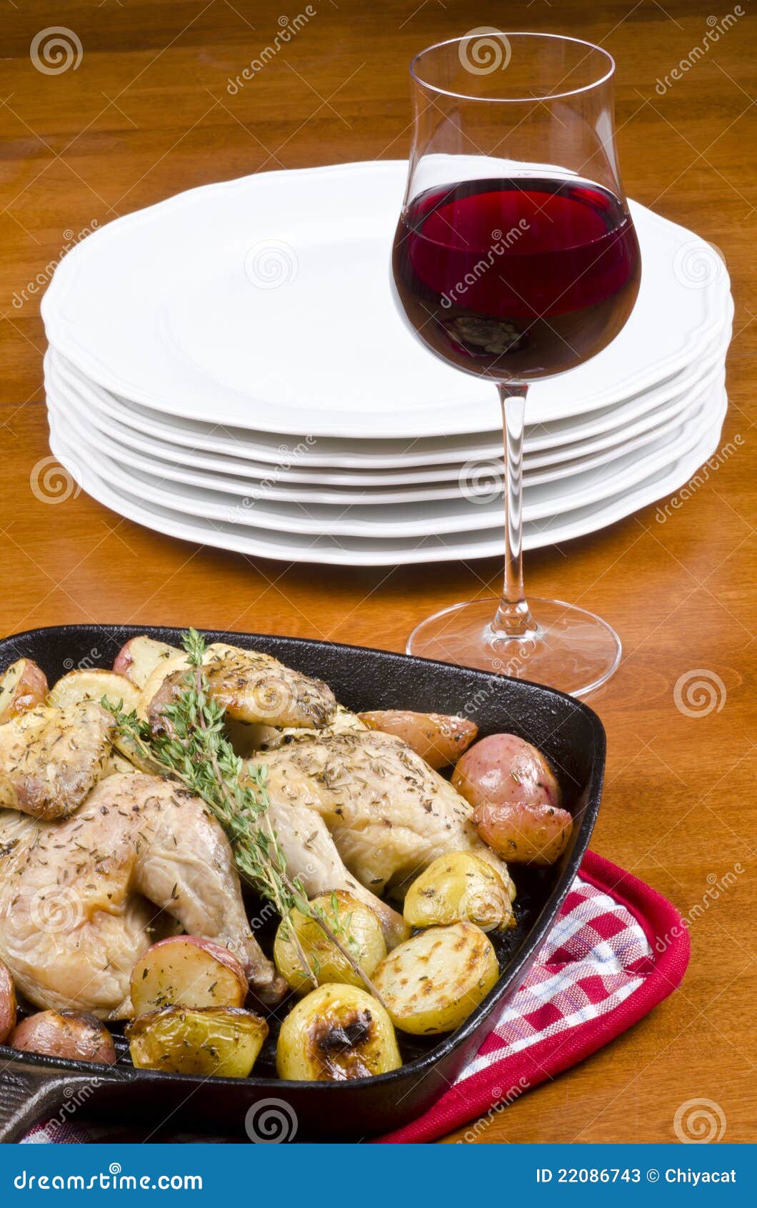 Roasted Cornish Game Hen Served with Red Wine Stock Image - Image of ...