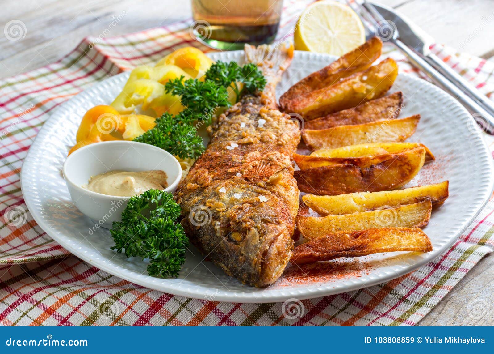 Crispy Fish with Potatoes Chips Stock Image Image of lunch, homemade