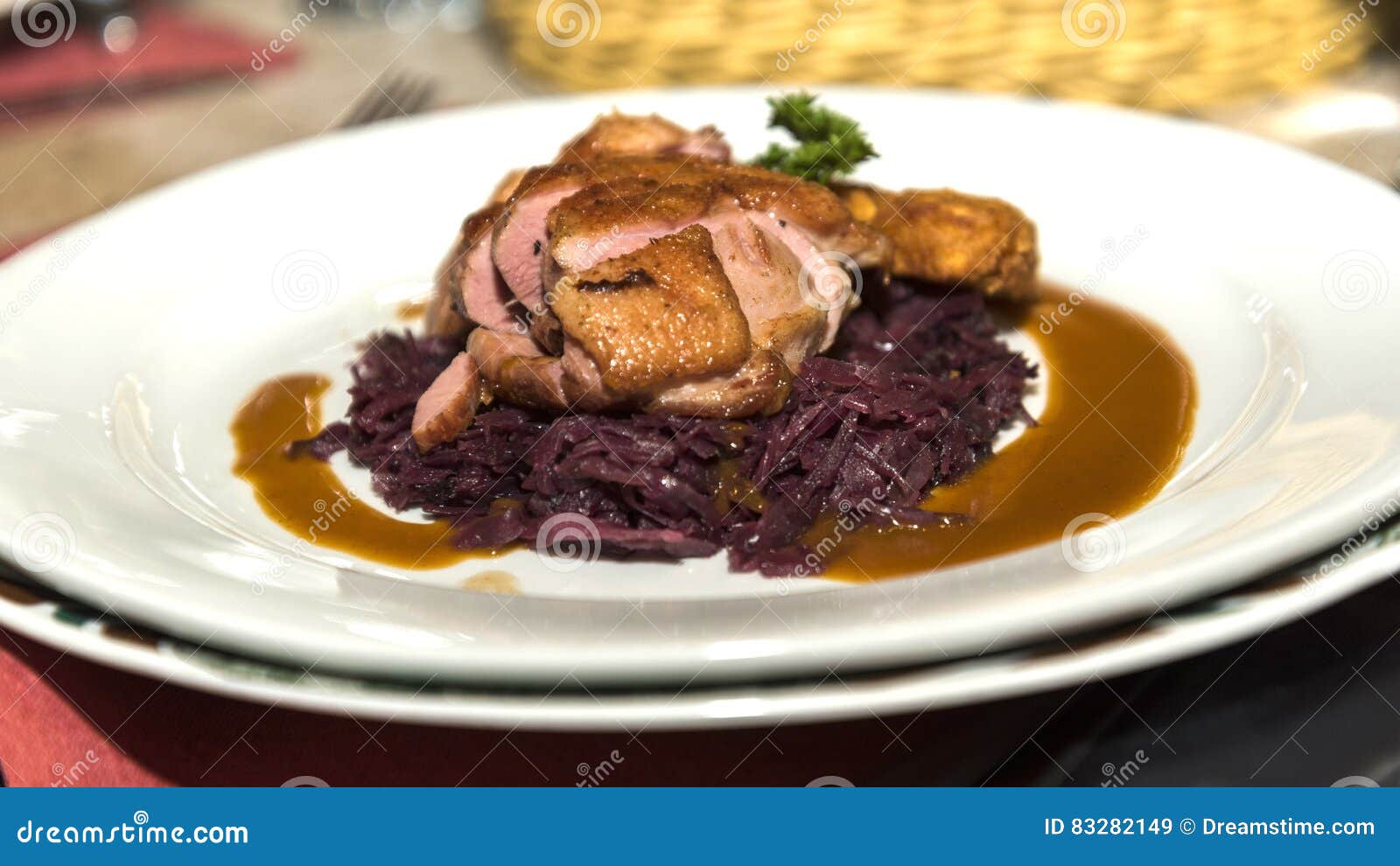 roasted duck on red cabbages