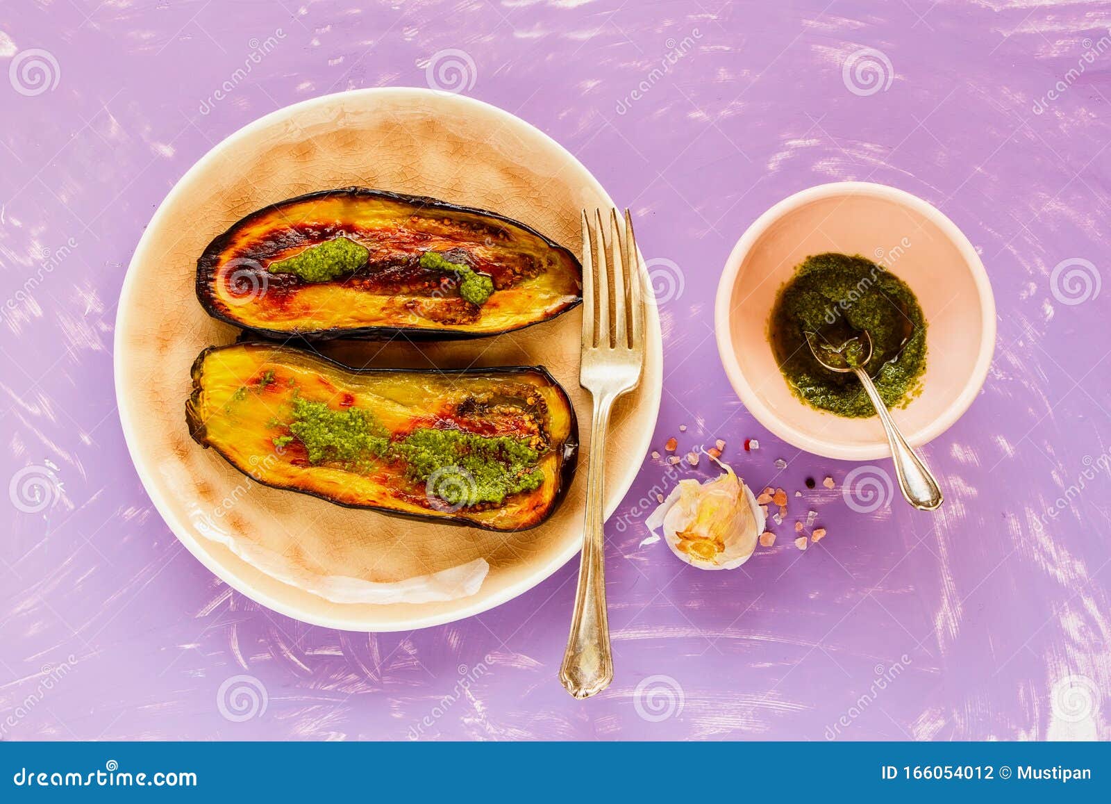 Roasted Eggplant with Pesto Stock Photo Image of brunch, design
