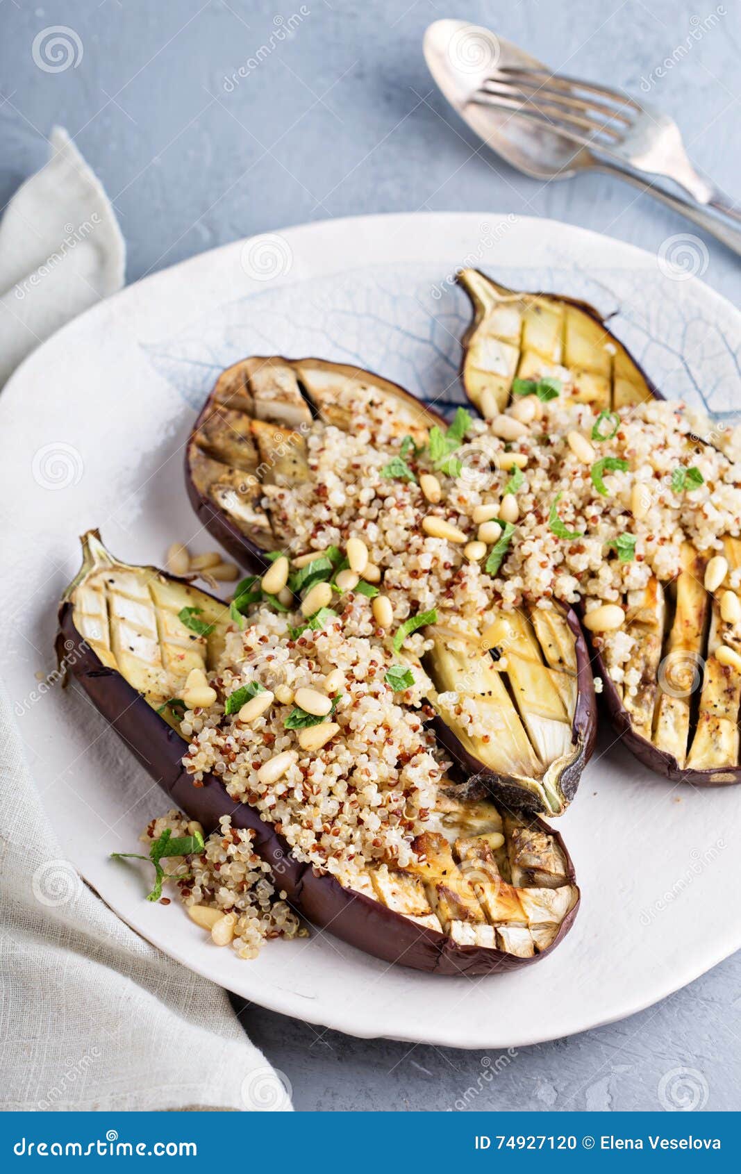 Roasted Eggplant with Quinoa Stock Photo Image of mexican, feta 74927120