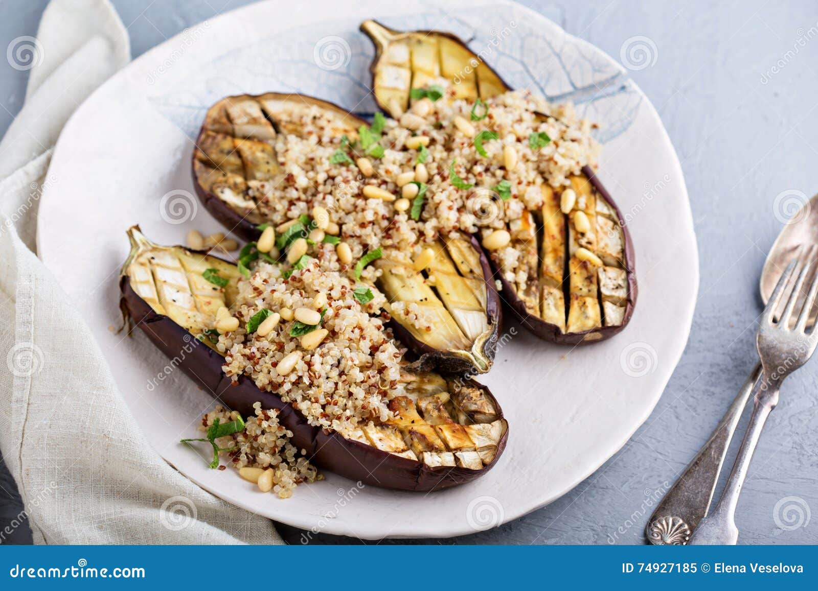 Roasted Eggplant with Quinoa Stock Image Image of bowl, garlic 74927185