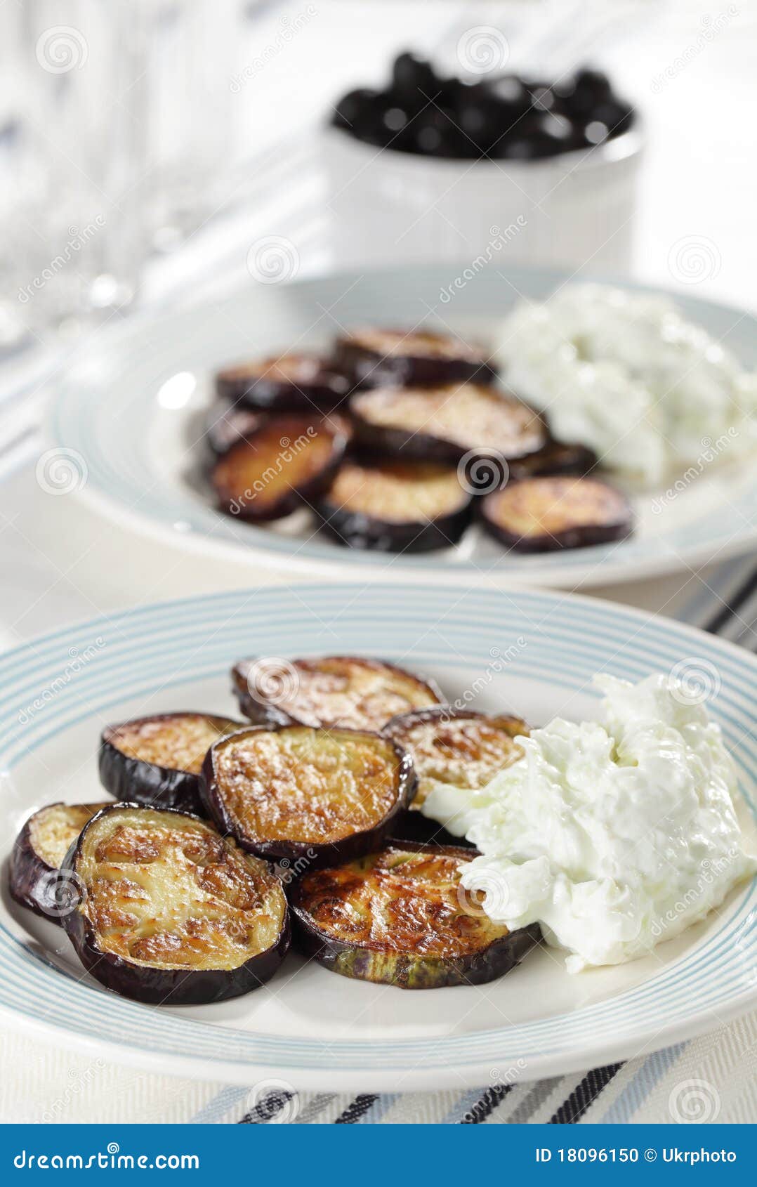 Roasted Eggplants with Tzatziki Stock Photo Image of white, tzadziki