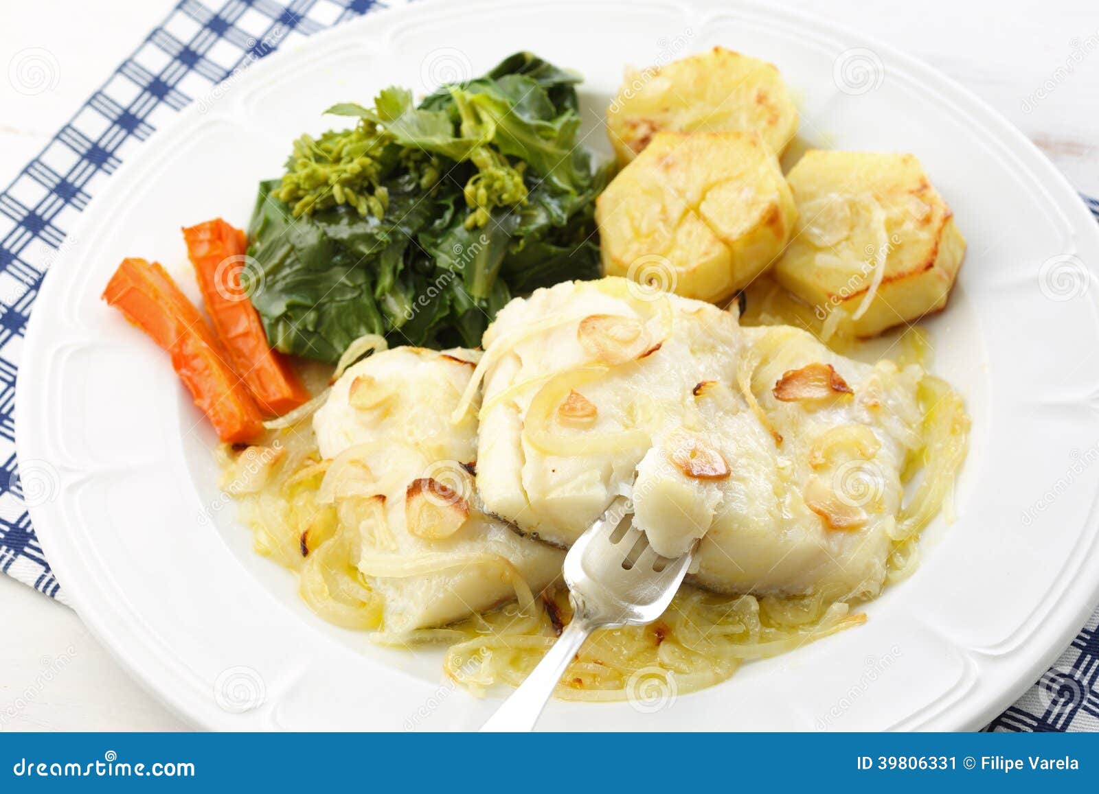 Roasted Fresh Cod Fillet with Cabbage and Potatoes Stock Image Image