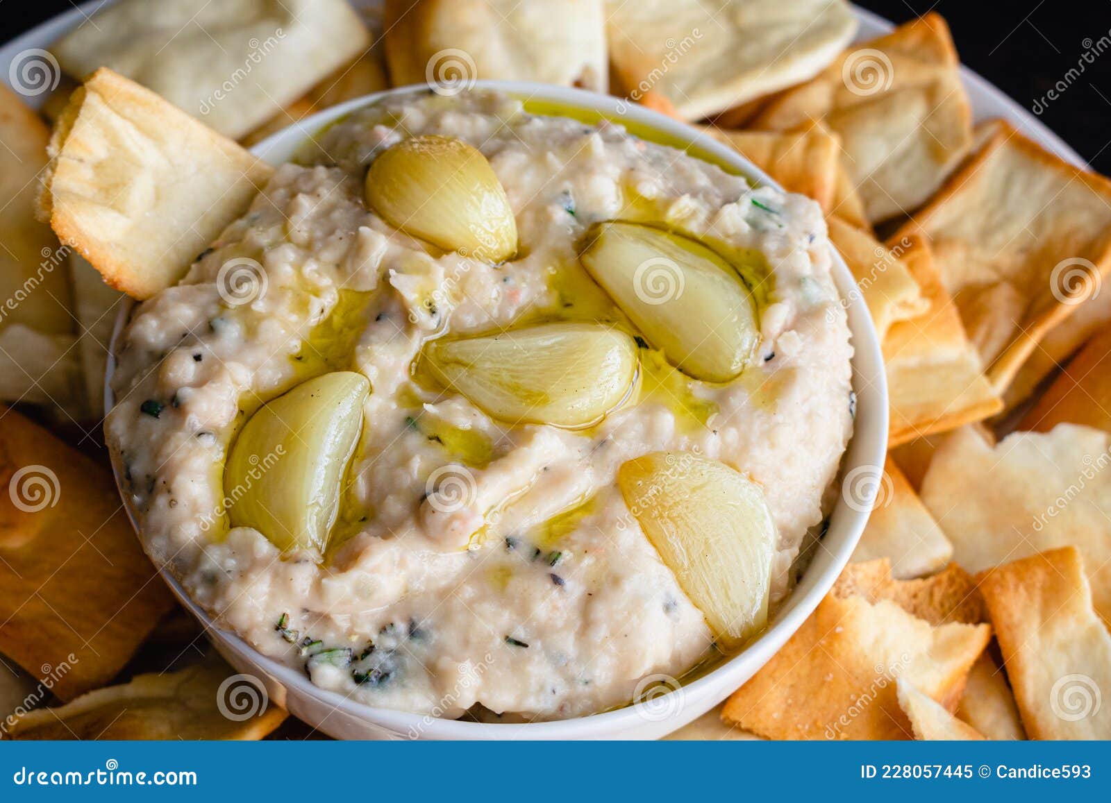 Roasted Garlic and Rosemary White Bean Dip Stock Image Image of green