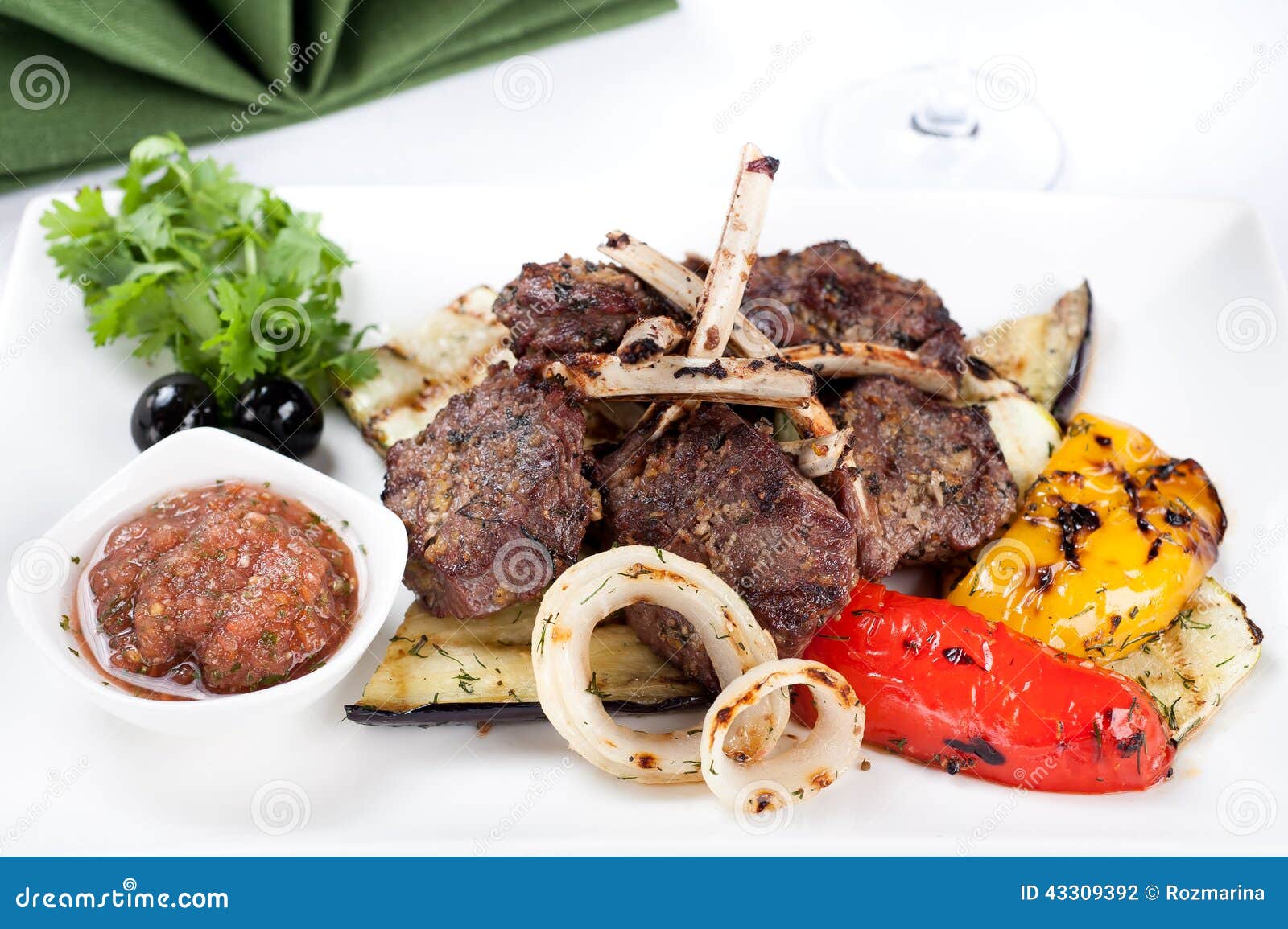 Roasted Lamb Chops and Grilled Vegetables Stock Photo Image of cuisine, mutton 43309392