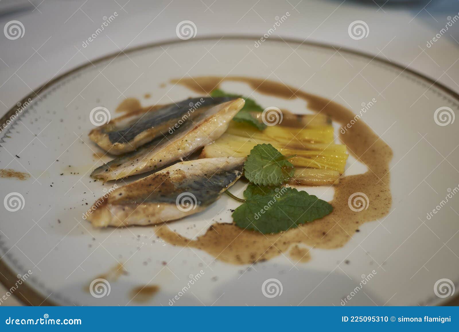 Roasted Mackerel with Leaks and Demiglace Stock Photo Image of meal