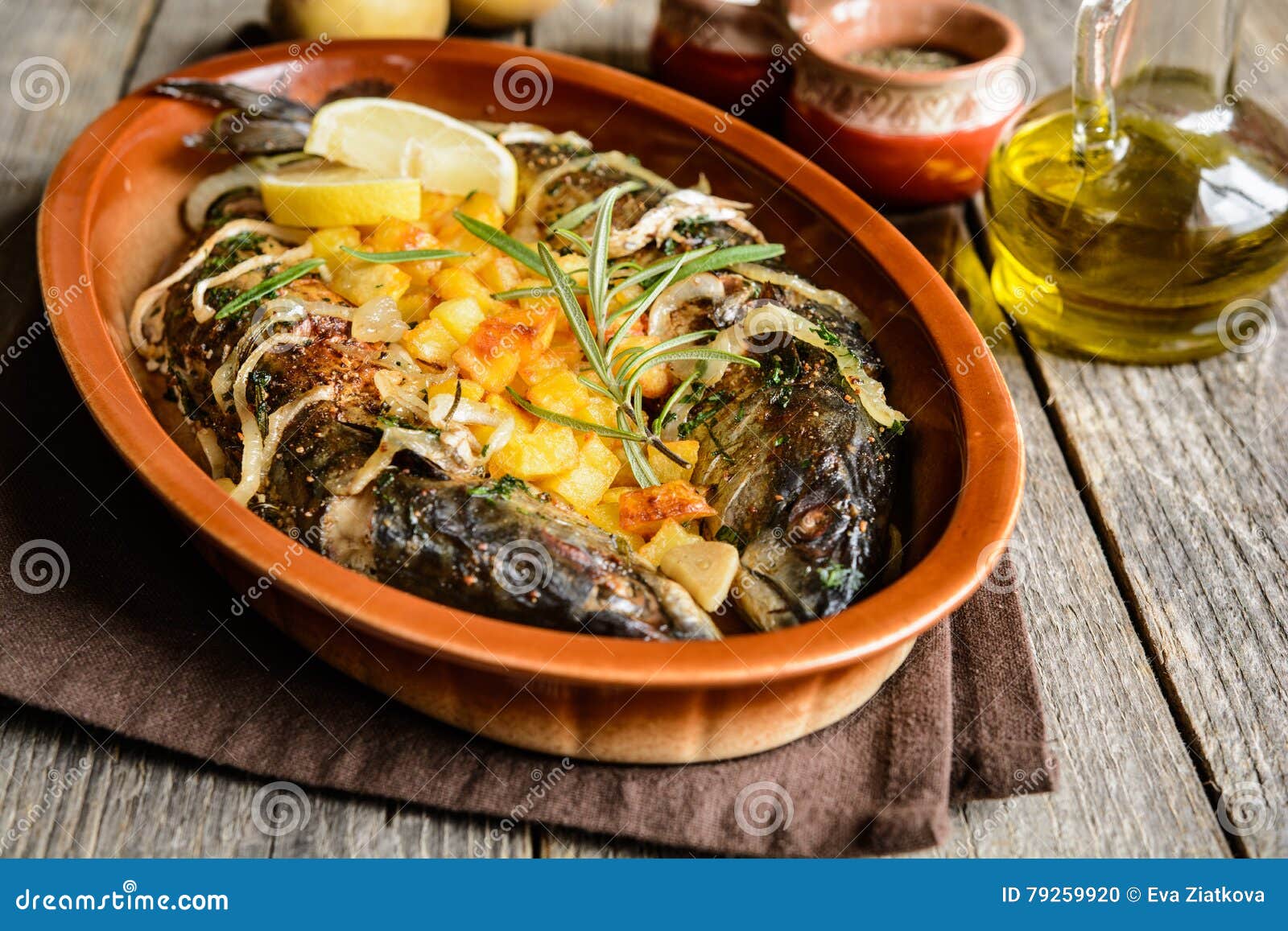 Roasted Mackerel with Vegetable Garnish Stock Photo Image of menu